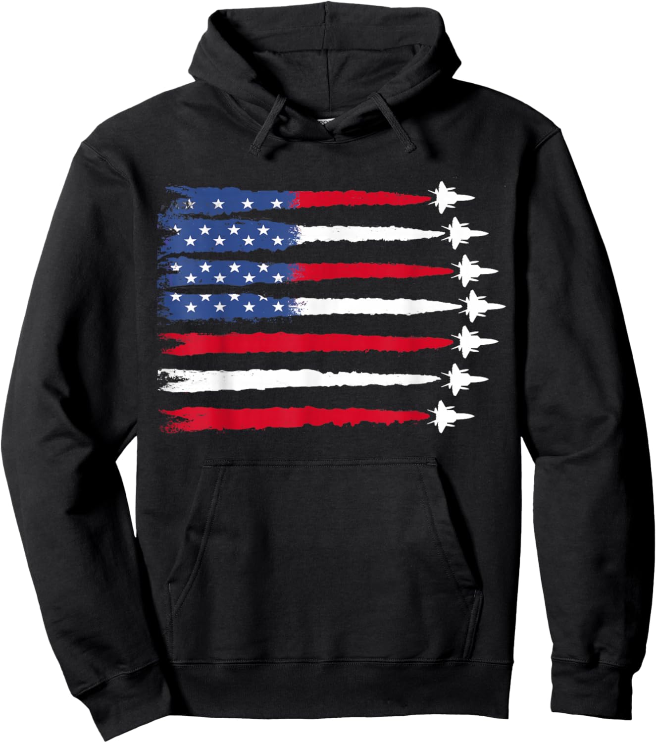 Patriotic Red White Blue USA Flag Fighter Jets 4th of July Hoodie - Hoodie | Black
