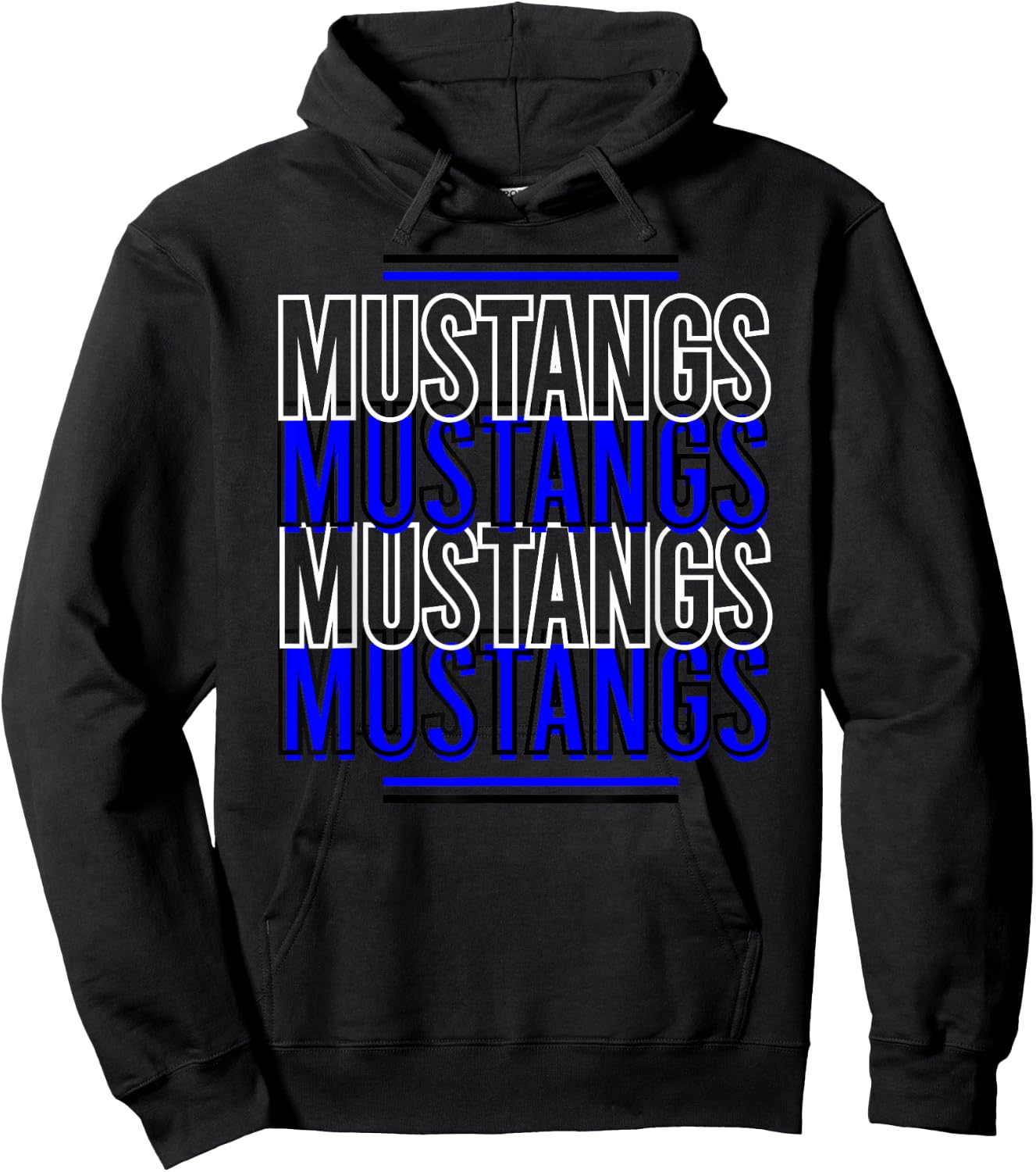 Mustangs School Spirit Blue White Black Mustangs Hoodie - Hoodie | Black