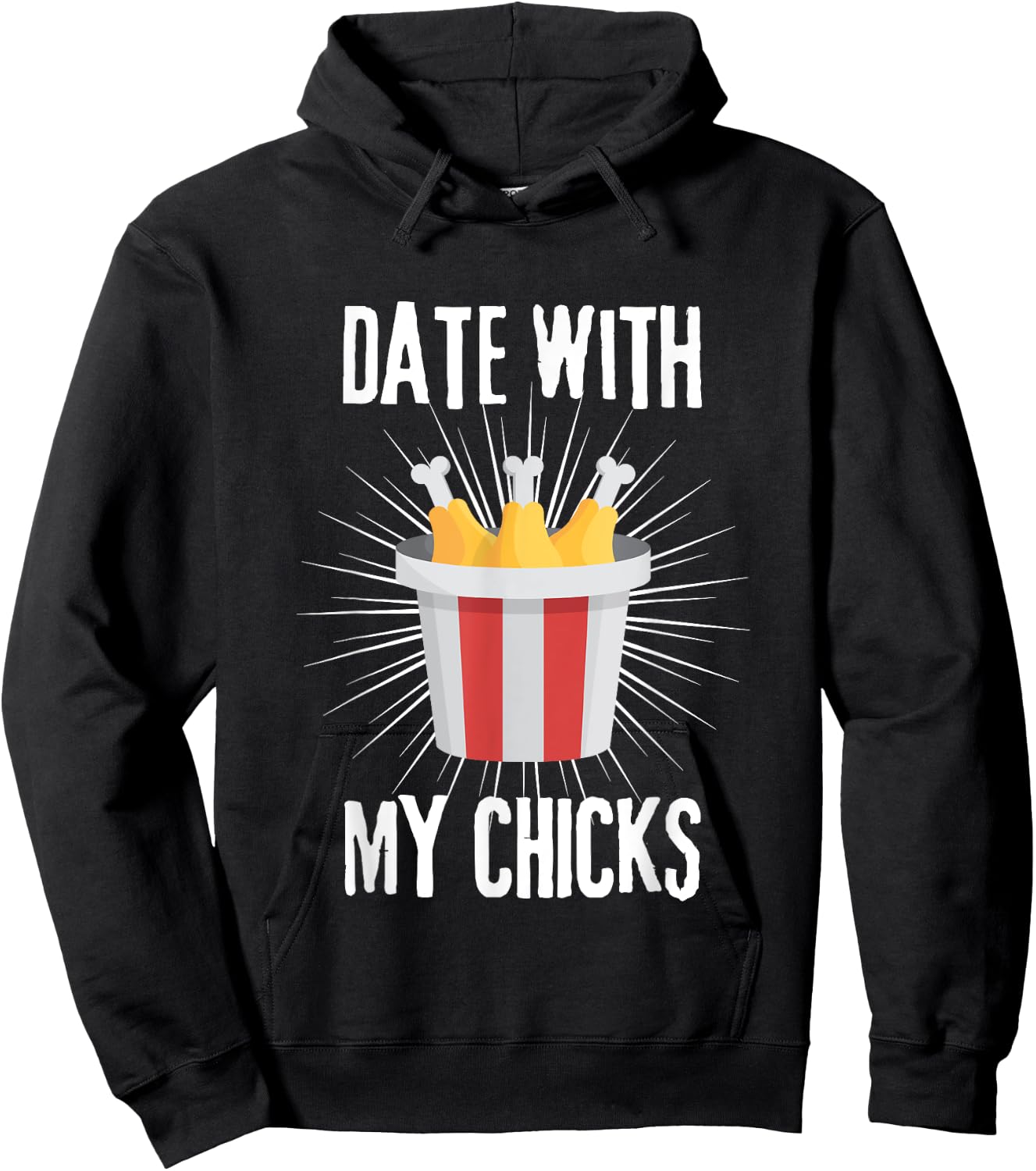 Date with my Chicks I Fried Chicken Wings Bucket Basket Hoodie - Hoodie | Black