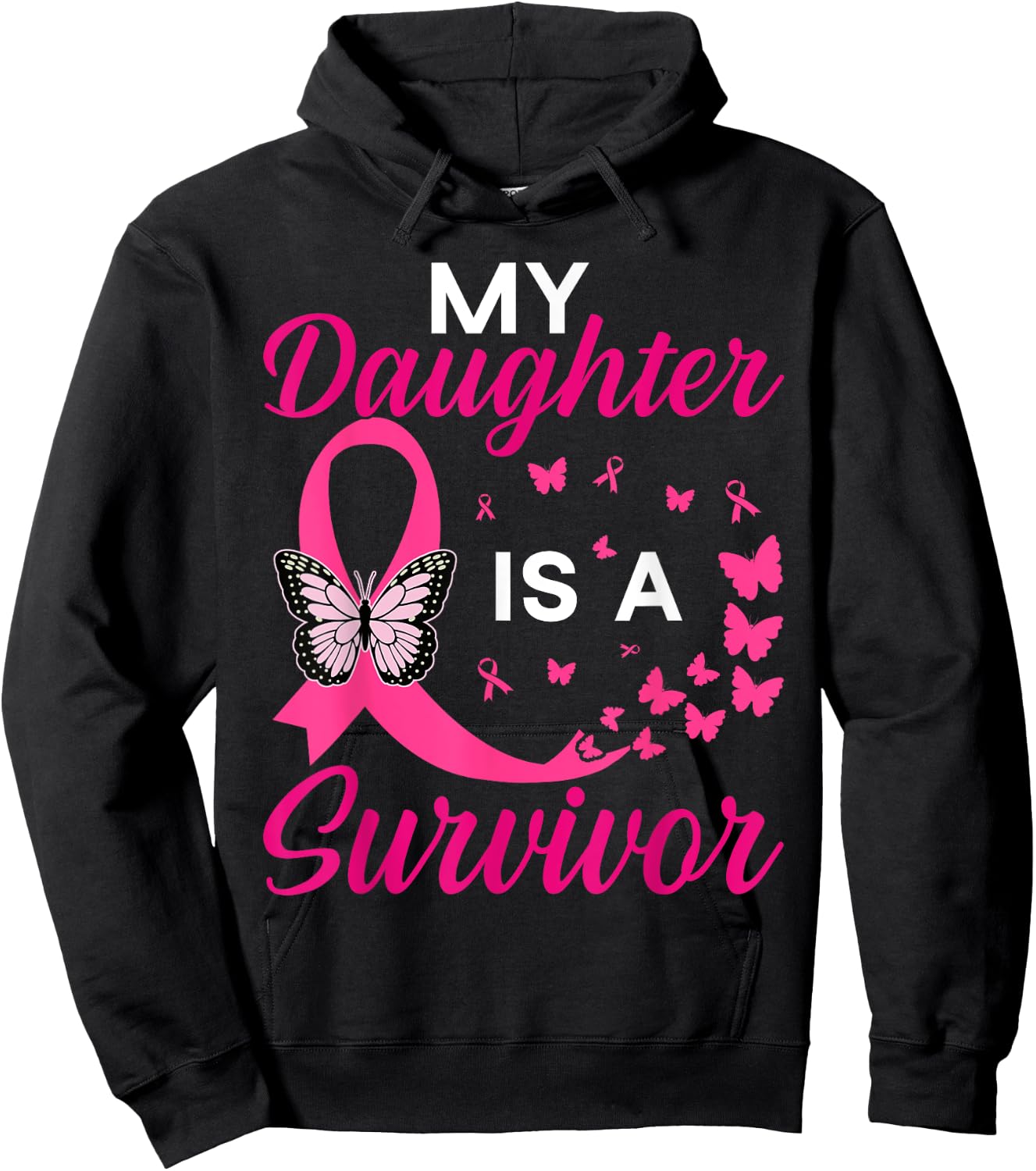 My Daughter Is A Survivor Breast Cancer Awareness Butterfly Hoodie - Hoodie | Black