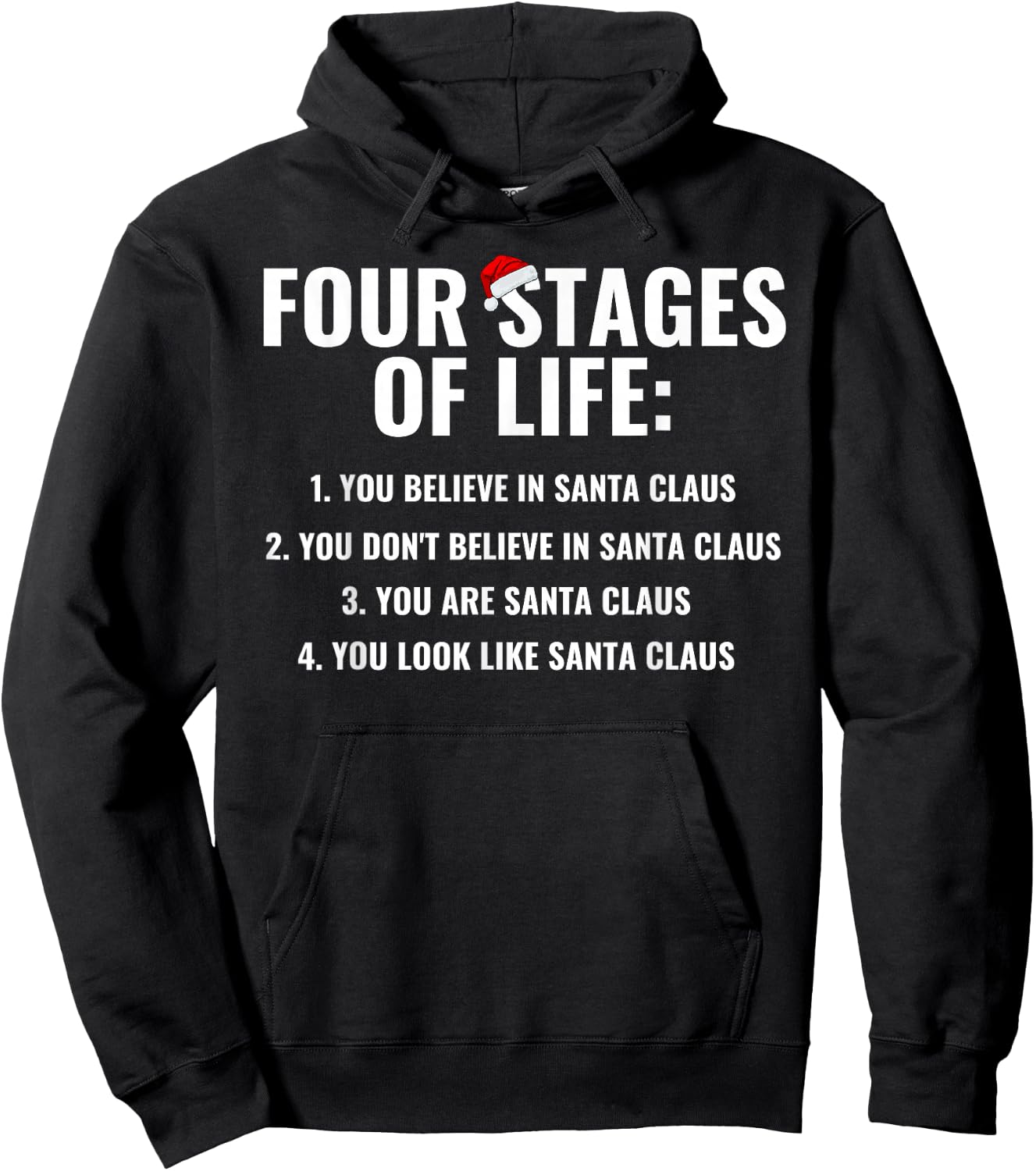 Christmas Funny Four Stages of life Santa Claus Humor Meme Hoodie - Hoodie | Black