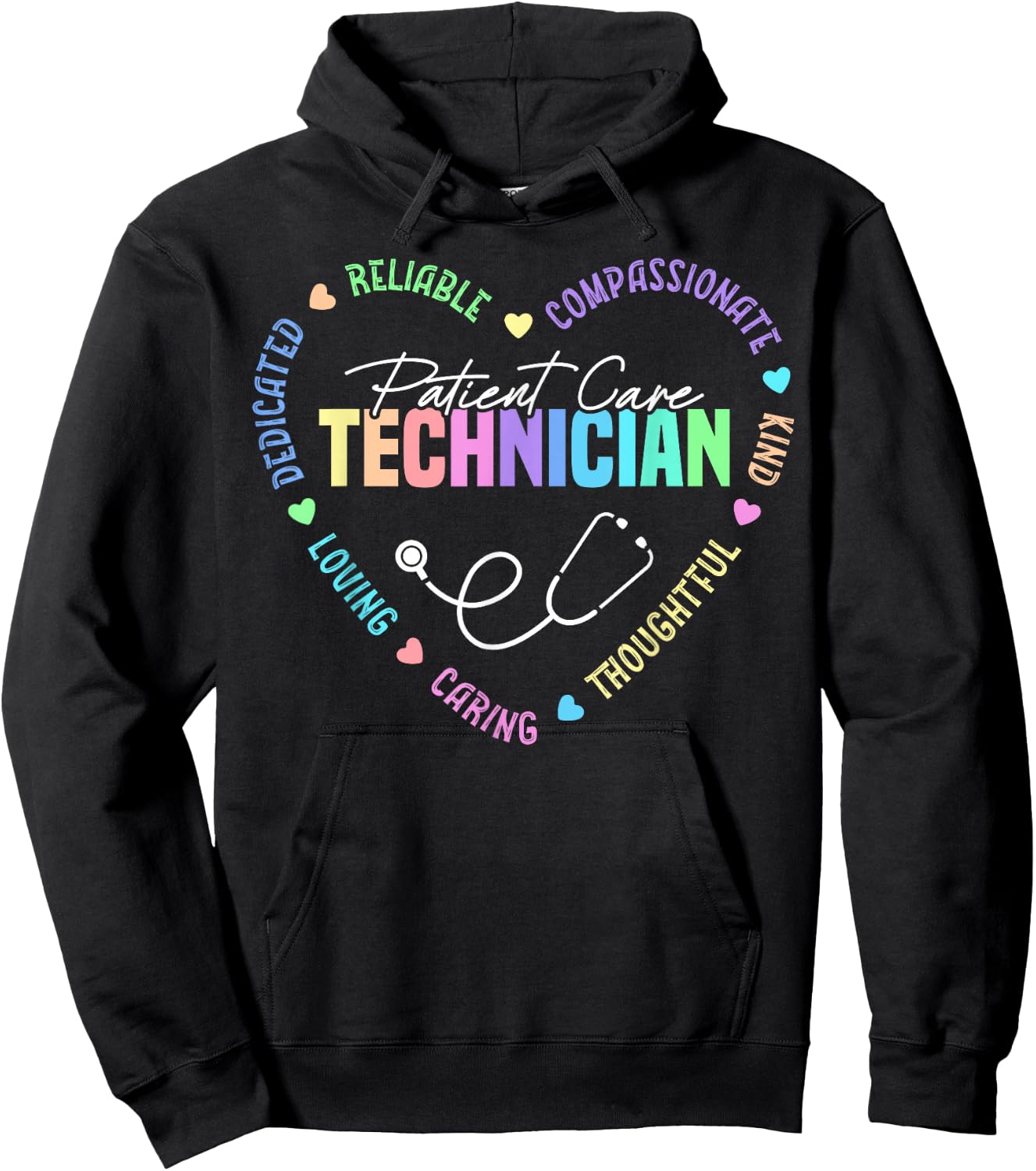 Patient Care Technician Heart Stethoscope PCT Hoodie - Hoodie | Black
