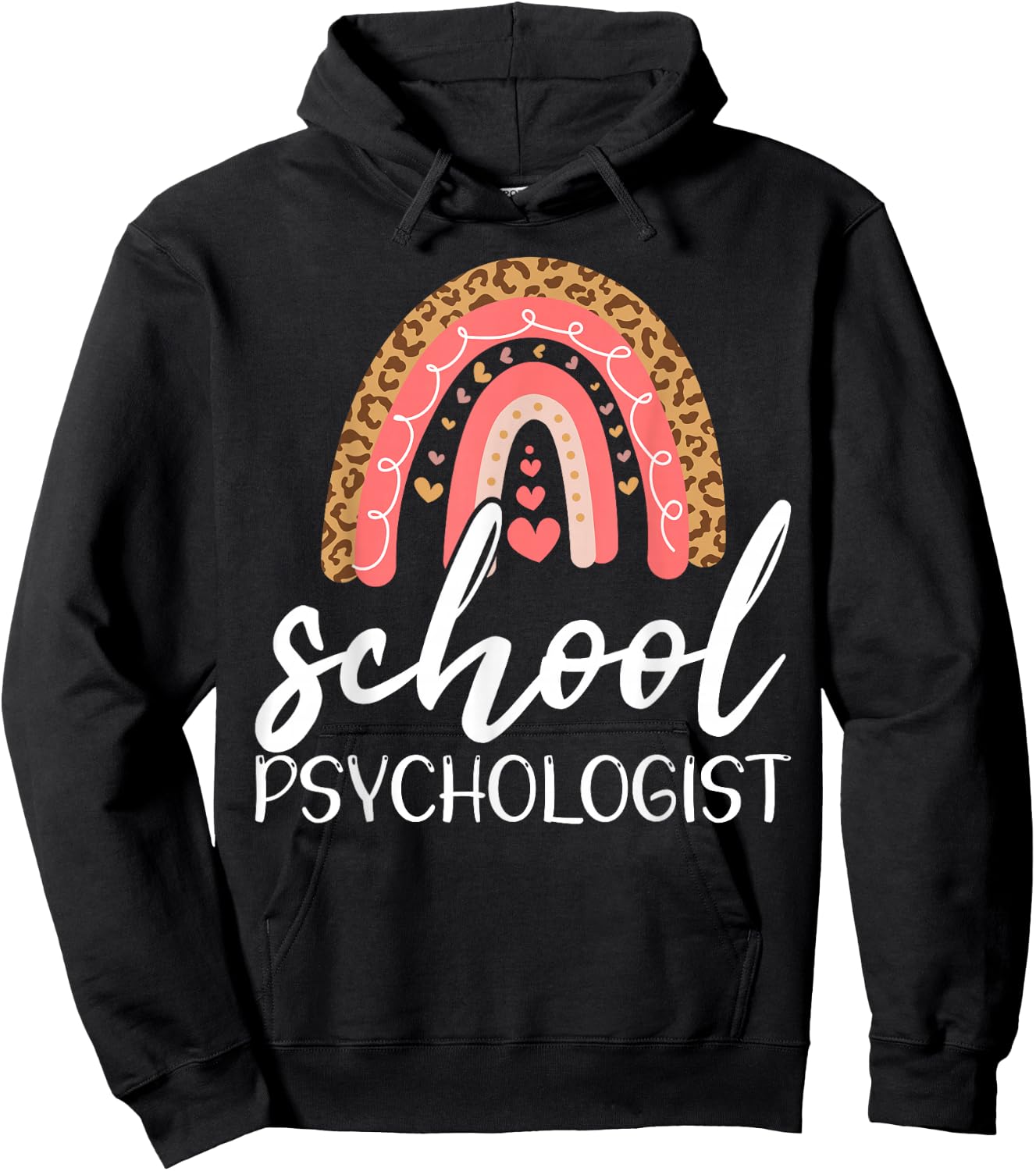 Leopard Boho Rainbow Back To School Psychologist Apparel Hoodie - Hoodie | Black