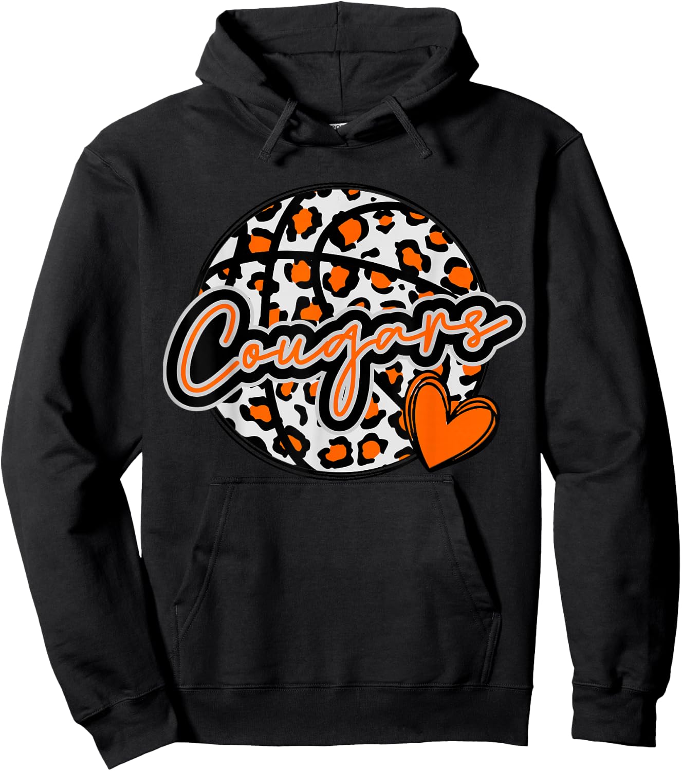 Leopard Cheetah Basketball COUGARS Orange Spirit Game Hoodie - Hoodie | Black