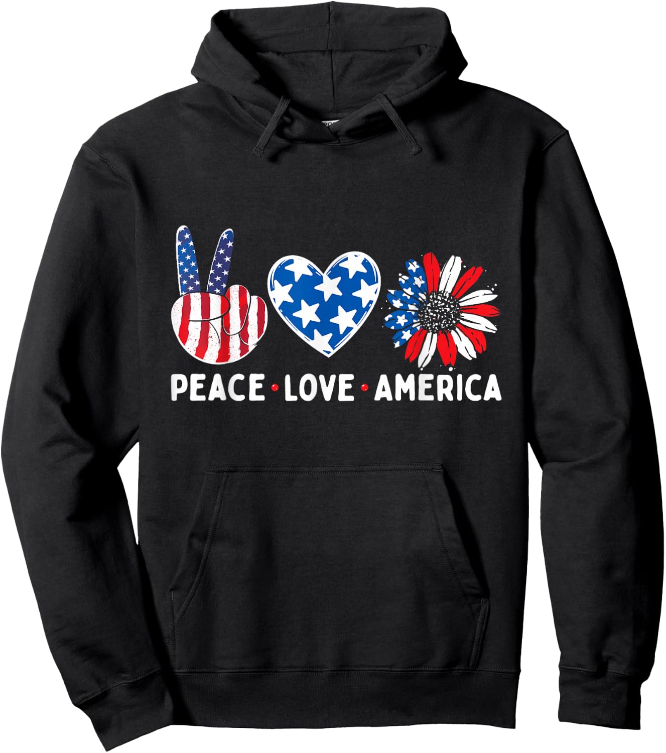 Peace Love America USA American Flag Patriotic 4th of July Hoodie - Hoodie | Black