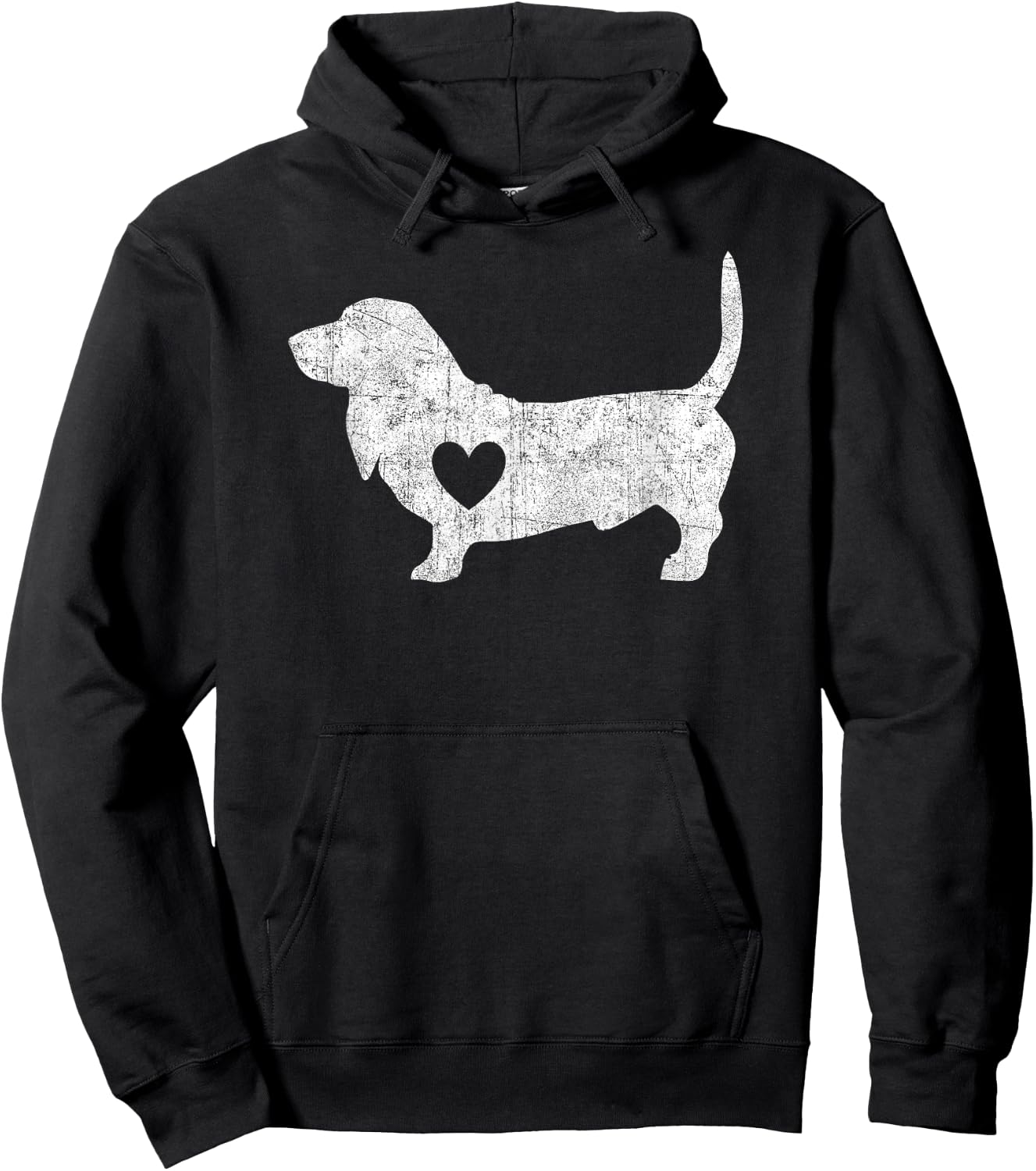 Vintage Basset Hound Heart Silhouette Dog Puppy Hoodie - Hoodie | Black