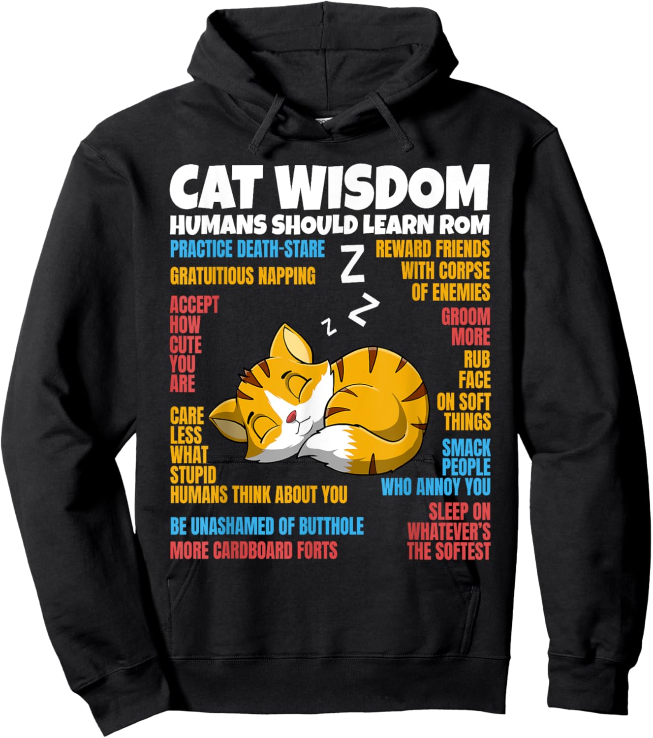 Sleeping Cat Kitten Cute Wisdom Animal Lover Pet Owner Hoodie - Hoodie | Black