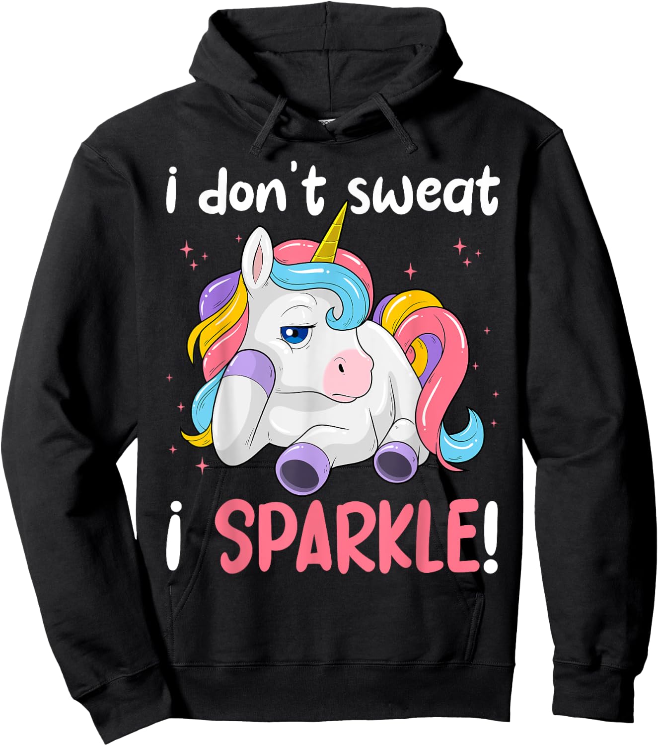 I Don't Sweat, Unicorn I Sparkle Magical Gym Workout Hoodie - Hoodie | Black