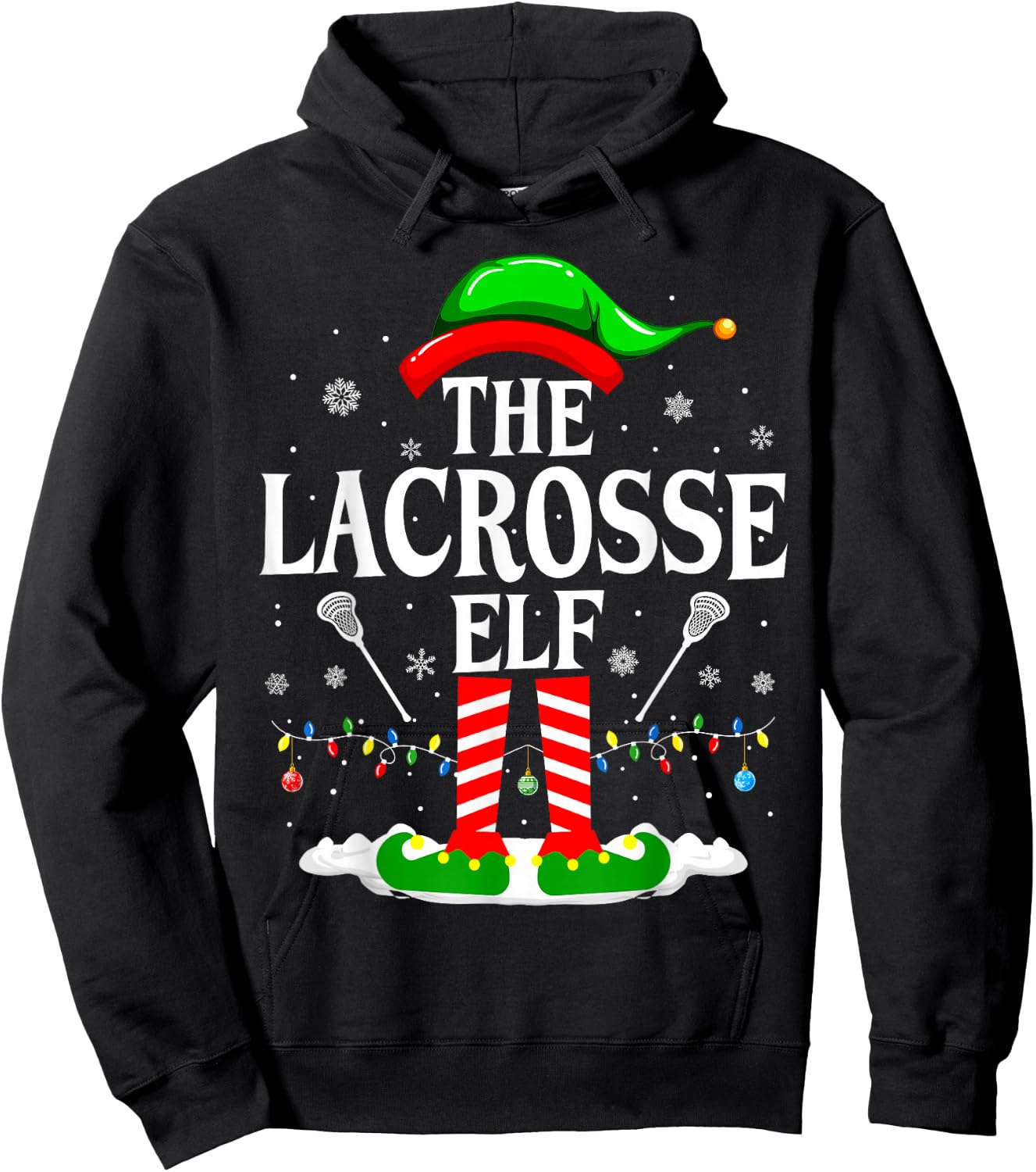 The Lacrosse Elf Funny Matching Xmas Lacrosse Christmas Lax Hoodie - Hoodie | Black