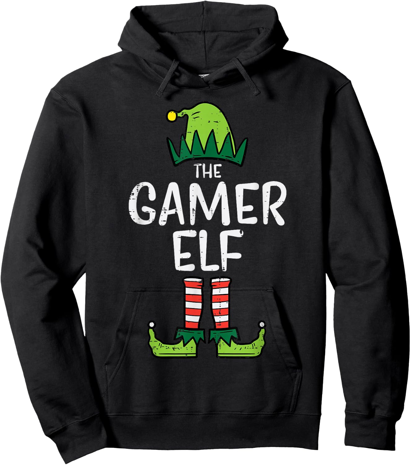 Gamer Elf Xmas Christmas Family Boys Men Kids Girls Youth Hoodie - Hoodie | Black