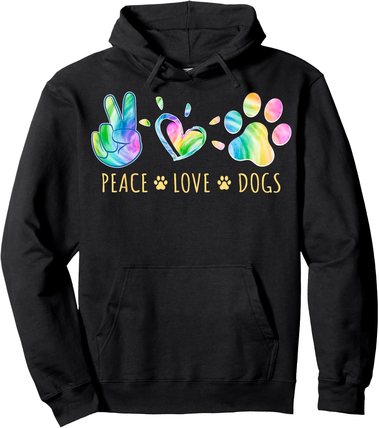Peace Love Dogs Tie Dye Pet Lover Animal Friend Dog Owner Hoodie - Hoodie | Black