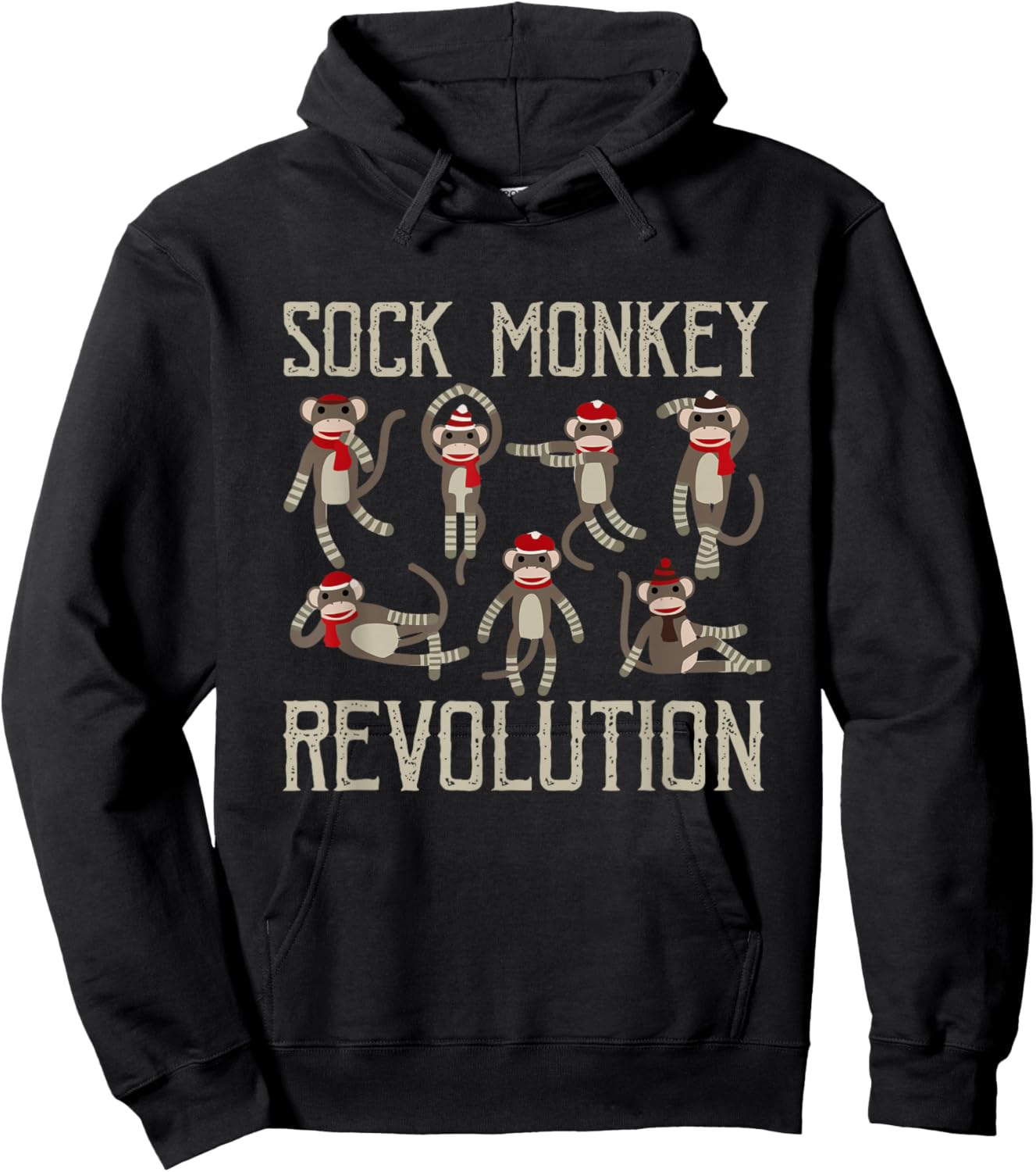 Sock Monkey Revolution Vintage Distressed Monkeys Santa Hat Hoodie - Hoodie | Black