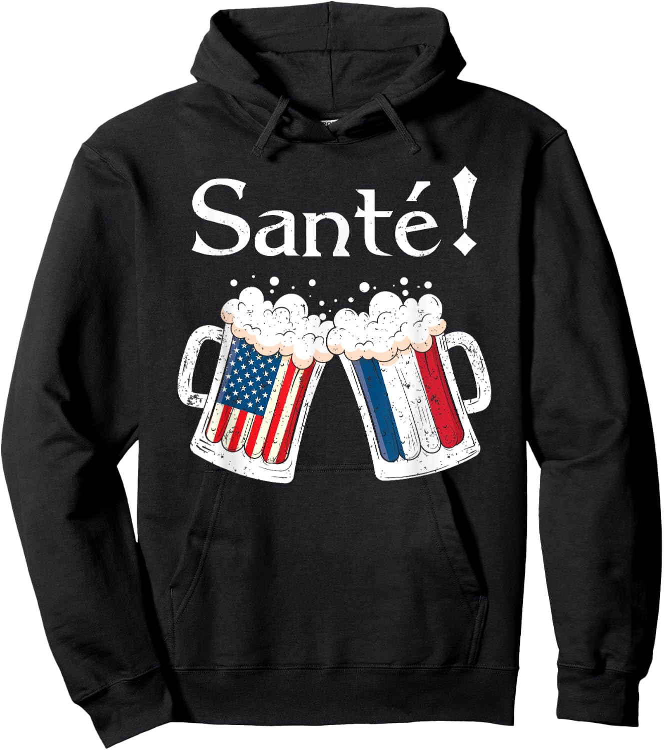 Santé Shirt Men Women French American Flag Beer Mug Cheers Hoodie - Hoodie | Black