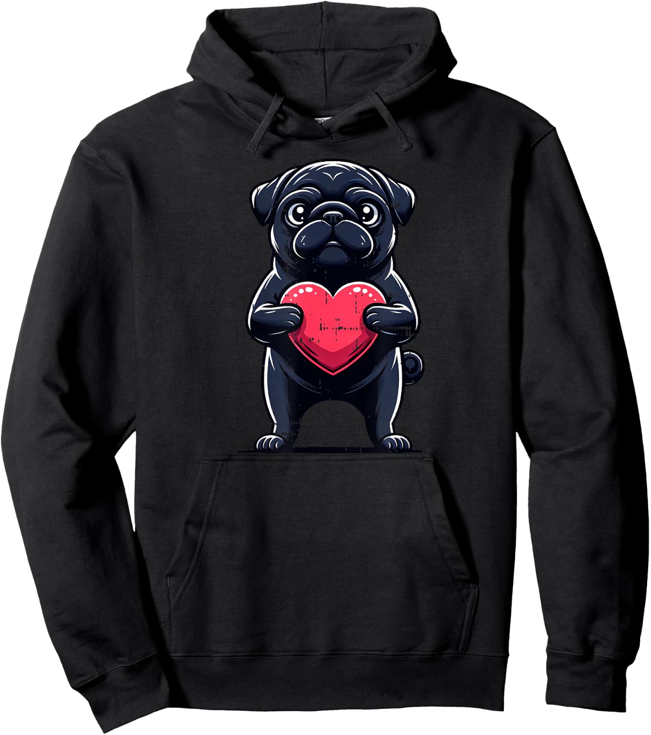 Valentines Day Black Pug Heart Funny Dog Mom Dad Women Girls Kids Hoodie - Hoodie | Black