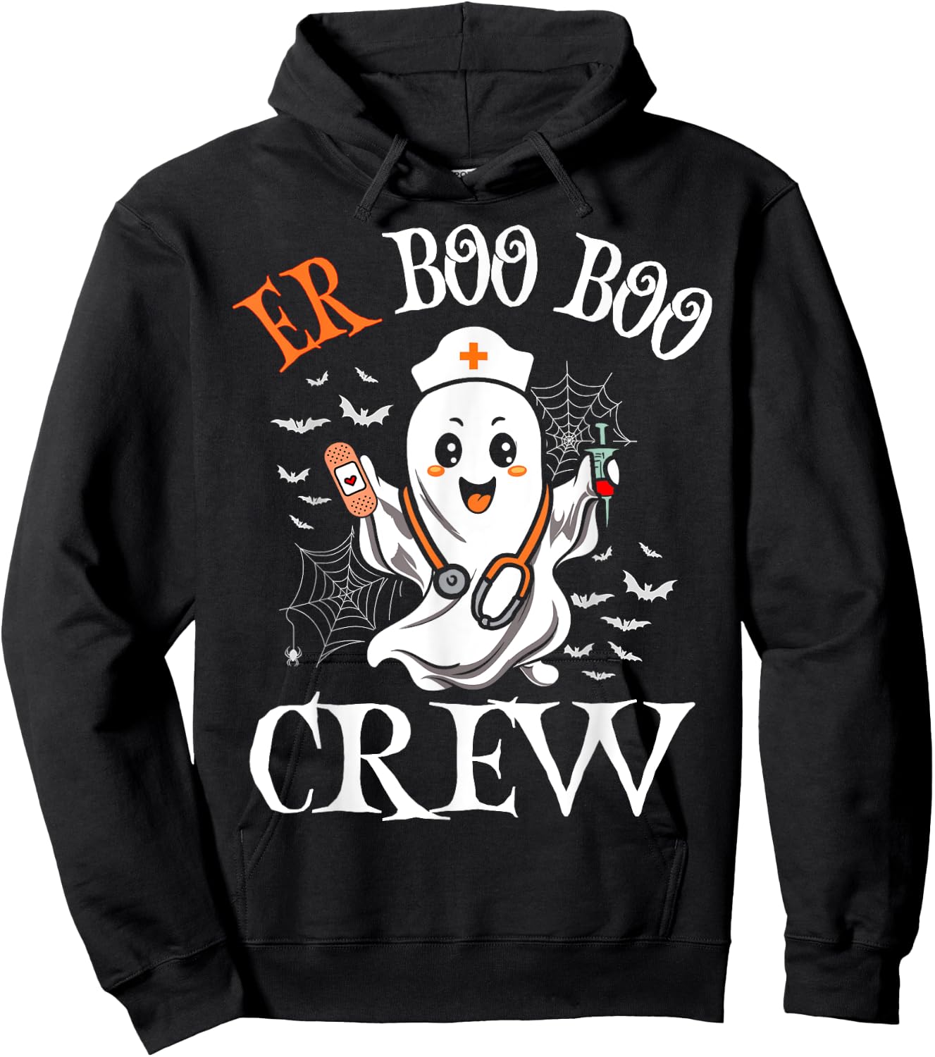 ER Nurse Boo Crew Vintage Halloween Emergency Room Nurse Hoodie - Hoodie | Black