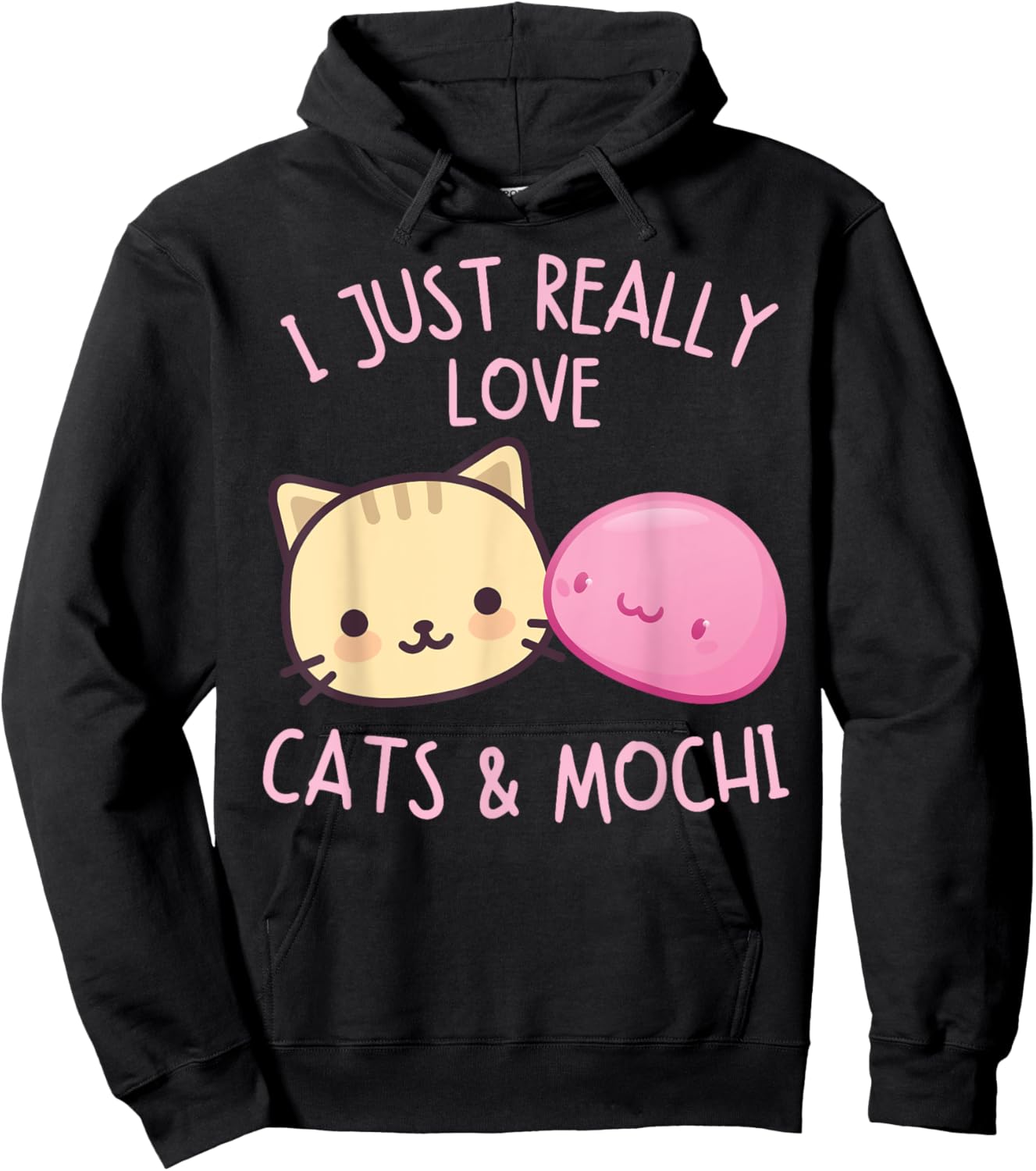 Cute Kawaii Girl Loves Pink Mochi Cat Asian Food Anime Women Hoodie - Hoodie | Black