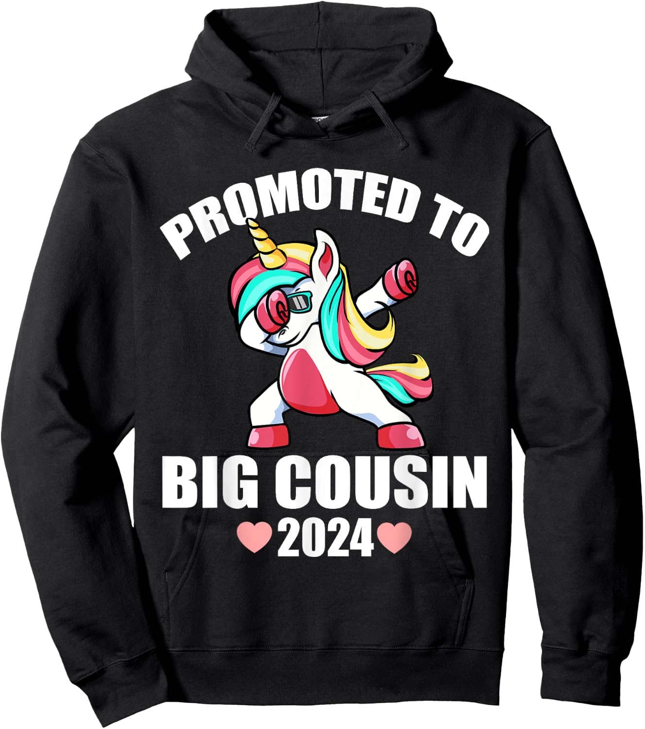 Dabbing Unicorn Shirts For Kids, Promoted To Big Cousin 2024 Hoodie - Hoodie | Black