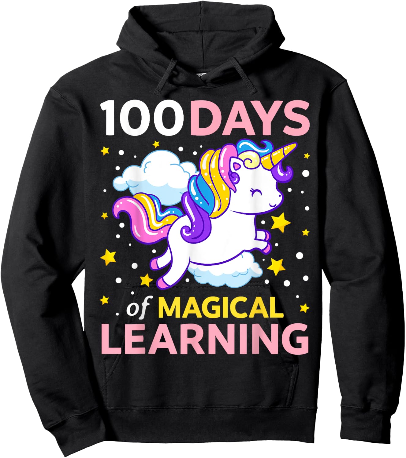 100th Day of School Unicorn Girls 100 Days of Kindergarten Hoodie - Hoodie | Black