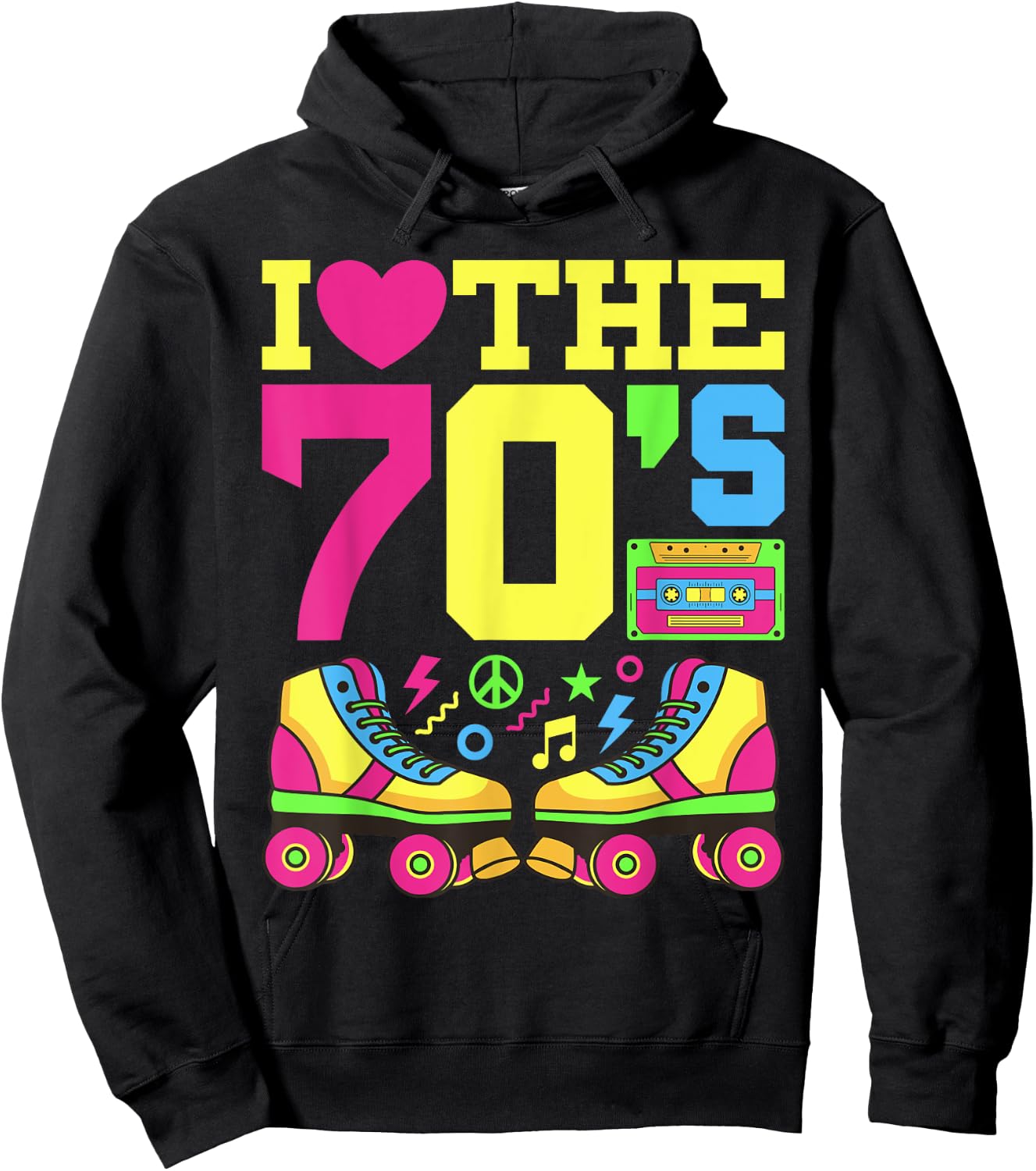 Heart 70s 1970s Fashion Theme Party Outfit Seventies Costume Hoodie - Hoodie | Black