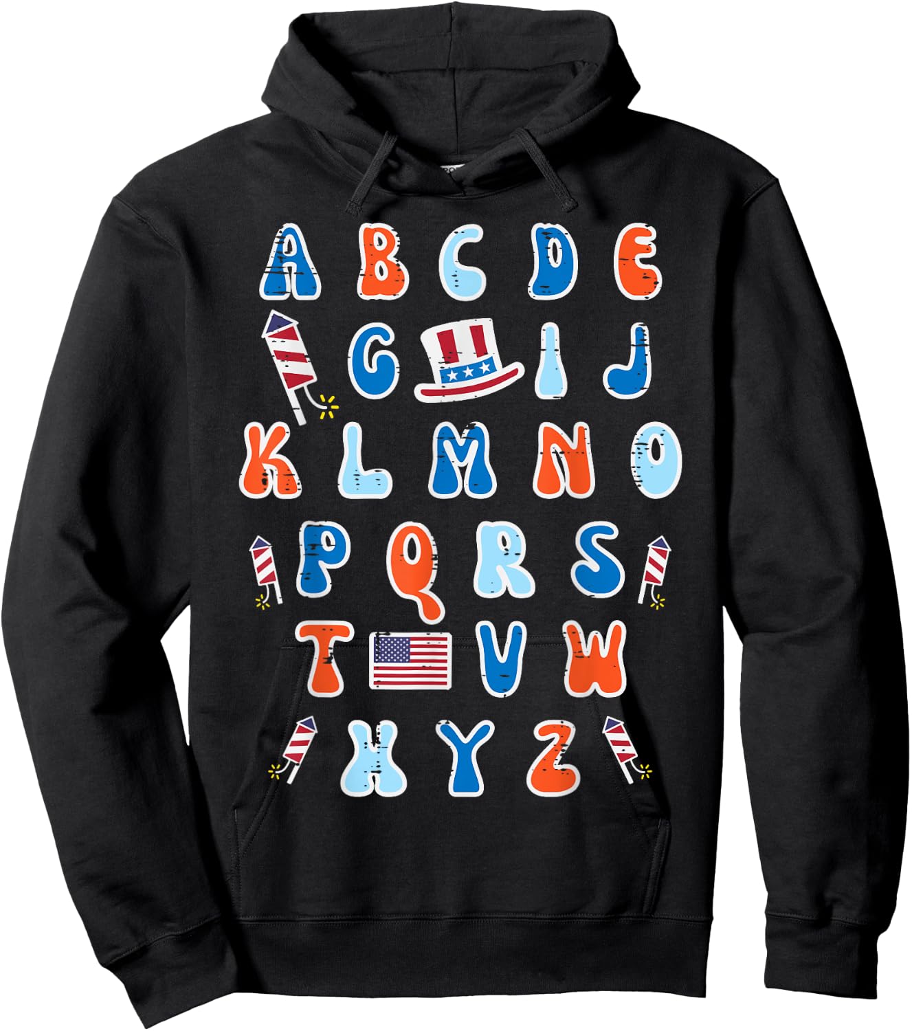 4th Of July Abc Alphabet Patriotic Preschool Teacher Women Hoodie - Hoodie | Black