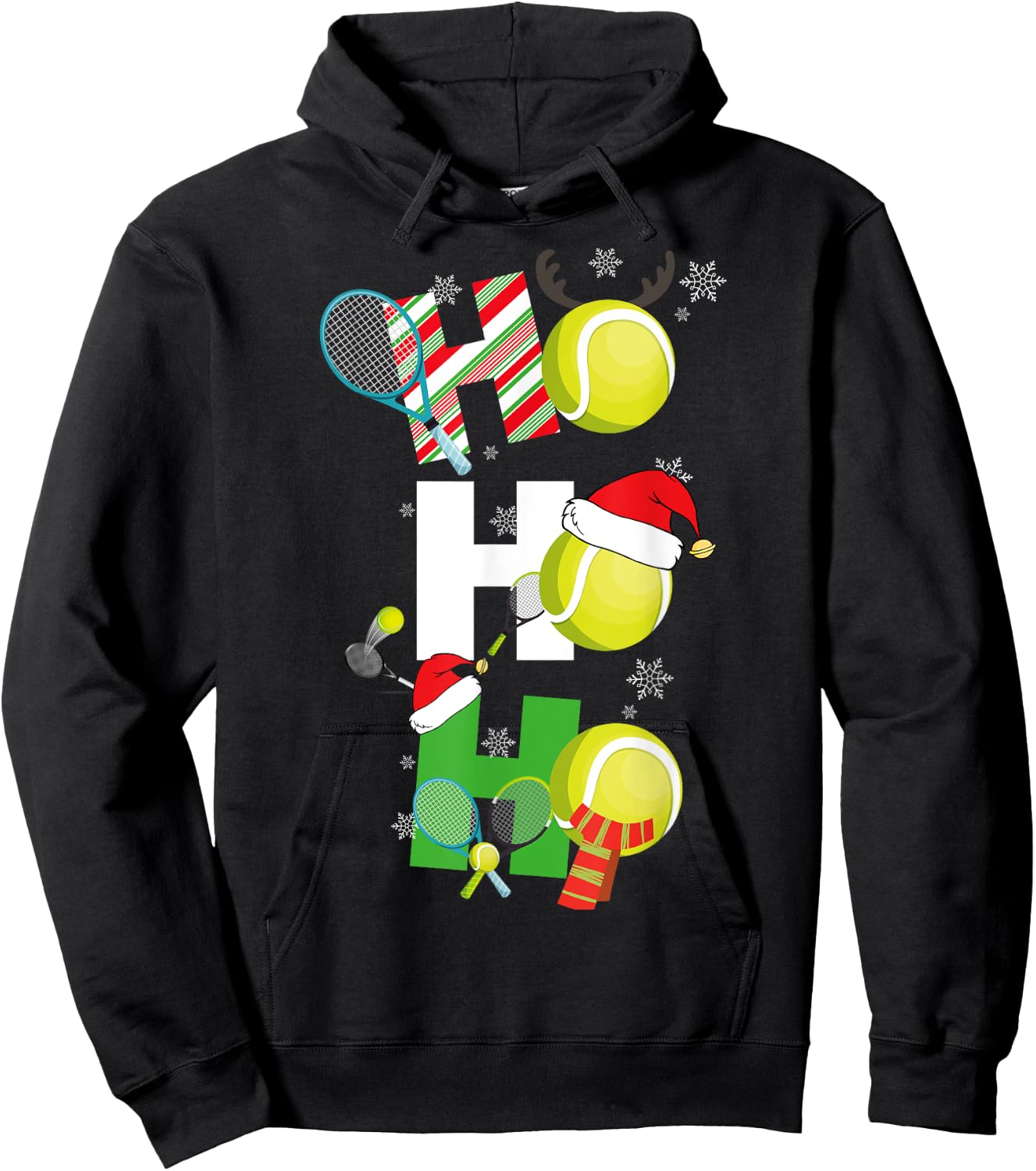 Funny Christmas Tennis Pajamas Player Matching Racket Xmas Hoodie - Hoodie | Black