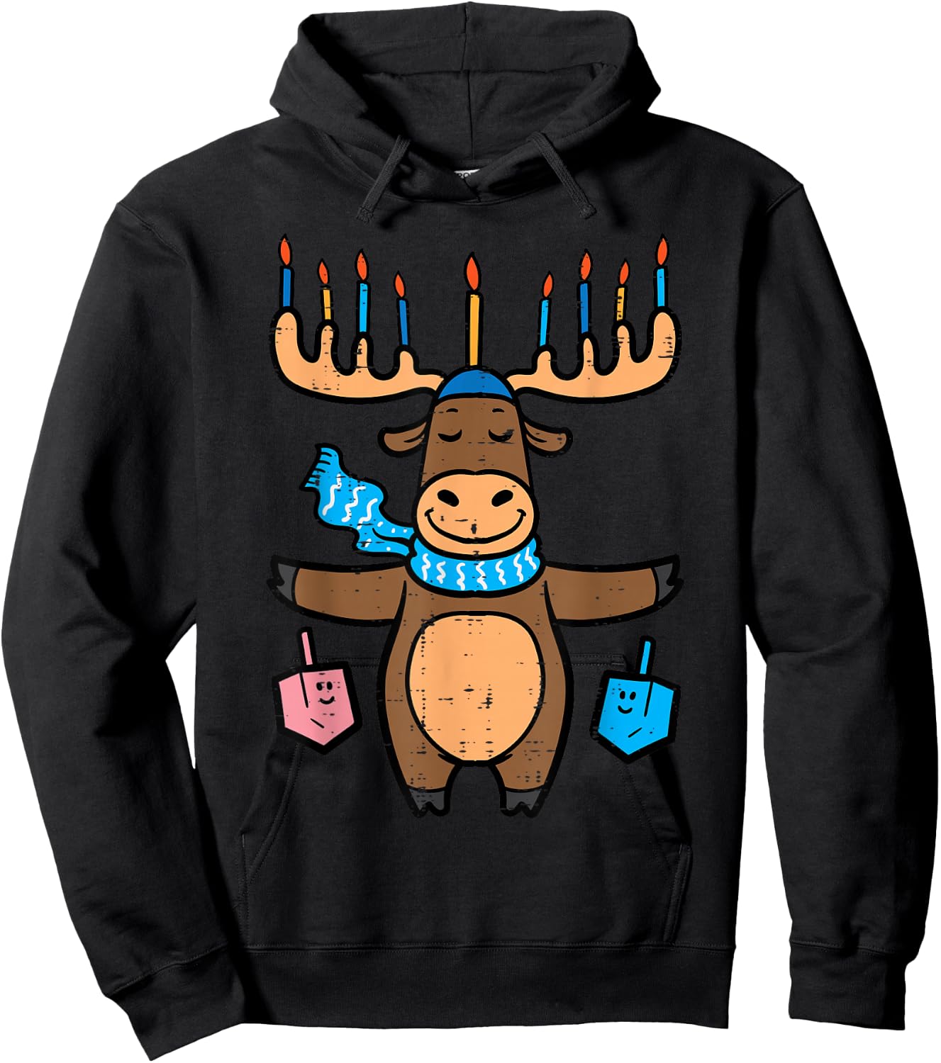 Hanukkah Moose Menorah Antler Chanukah Boys Kids Women Men Hoodie - Hoodie | Black