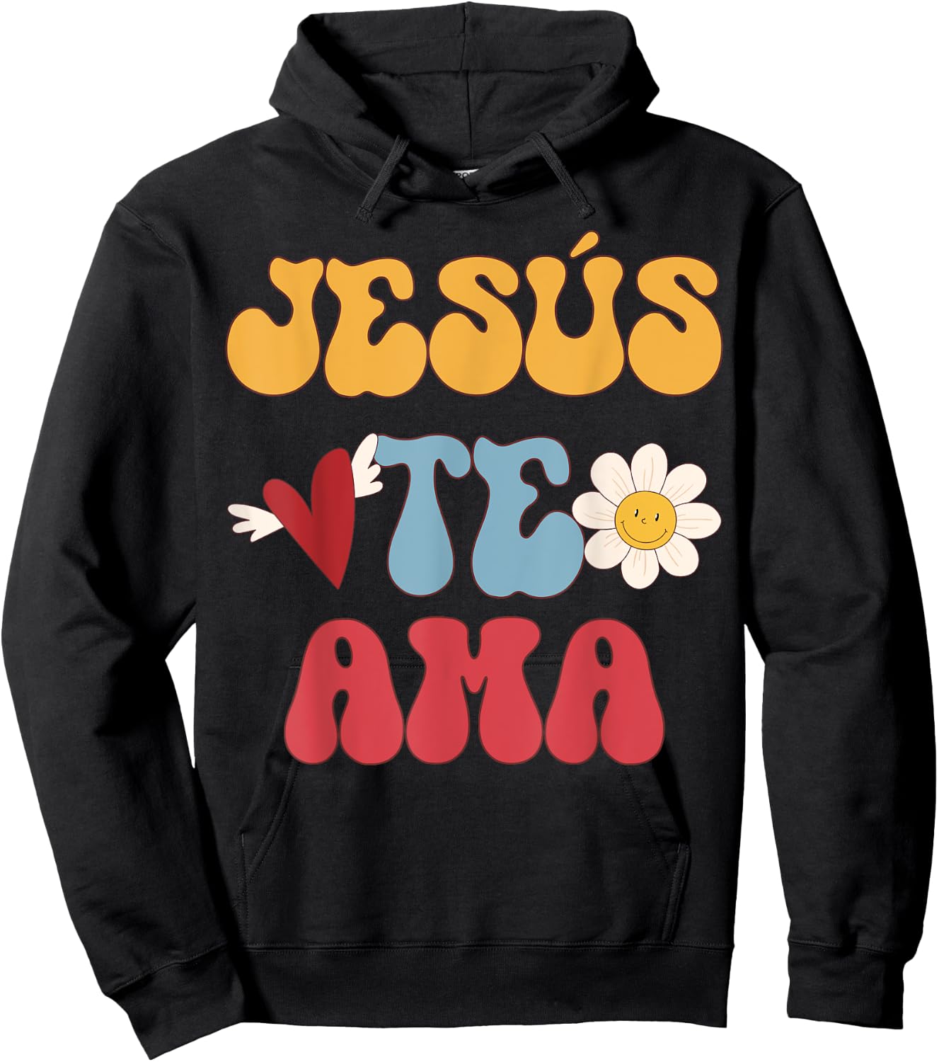 Groovy Spanish, Jesus Loves You Christian 70's Hippie Hoodie - Hoodie | Black