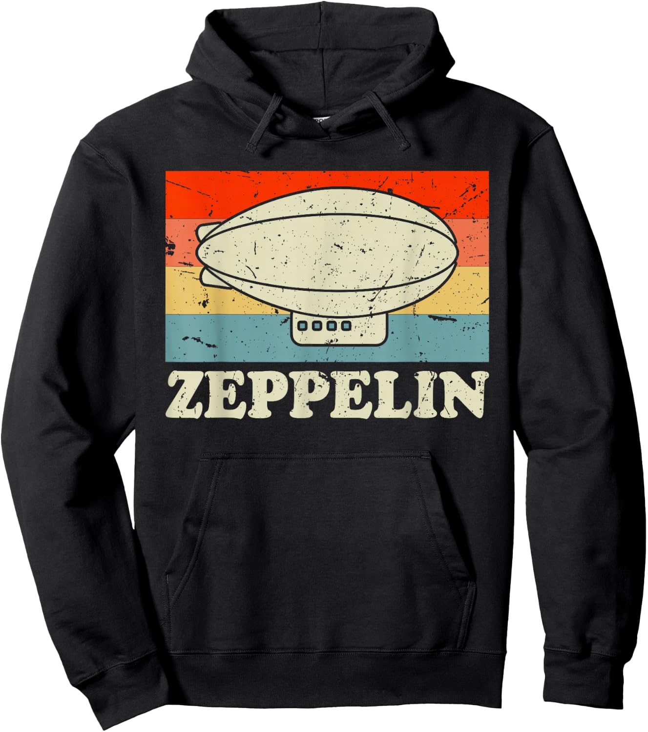Zeppelin Retro Vintage Sunset 70s 80s Distressed Dirigible Hoodie - Hoodie | Black