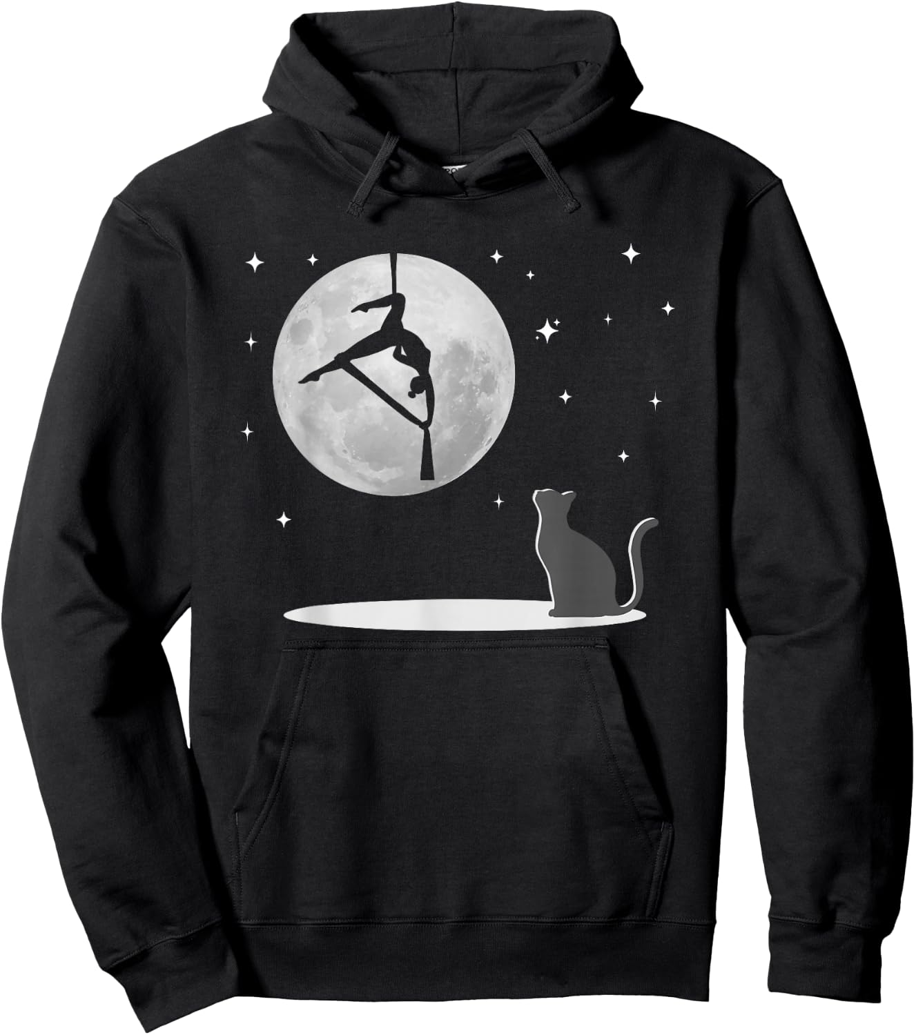 Fly Aerial Yoga Hammock Silks, Stars and Moon Cat, Cat Lover Hoodie - Hoodie | Black