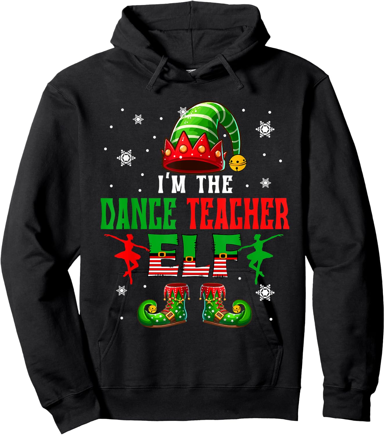 I'm The Dance Teacher Elf Christmas Costume Colorful Elf Men Women Hoodie - Hoodie | Black