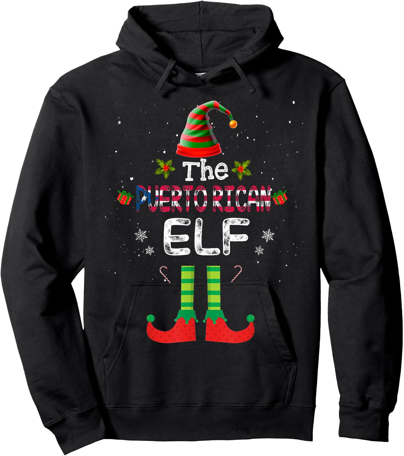 Puerto Rican Elf Group Matching Family Christmas Outfit Set Hoodie - Hoodie | Black