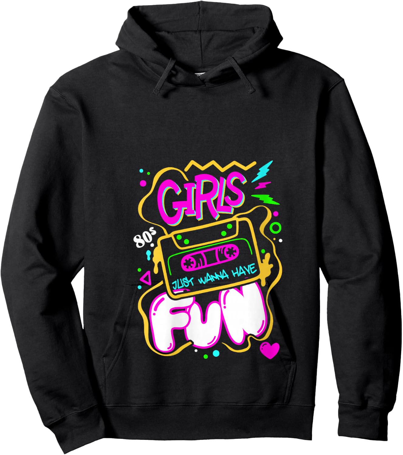 Girls Just Wanna Have Fun Nostalgia 1980s V-Neck Hoodie - Hoodie | Black
