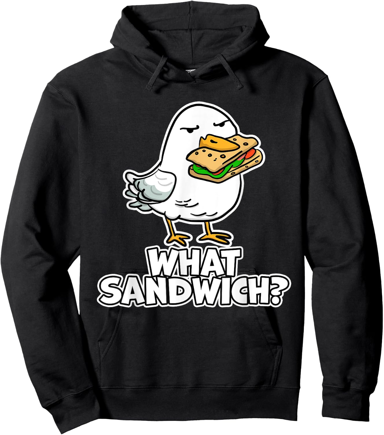 Cartoon Gull Wear To Beach What Sandwich? Funny Seagull Men Women Girls Kids Hoodie - Hoodie | Black
