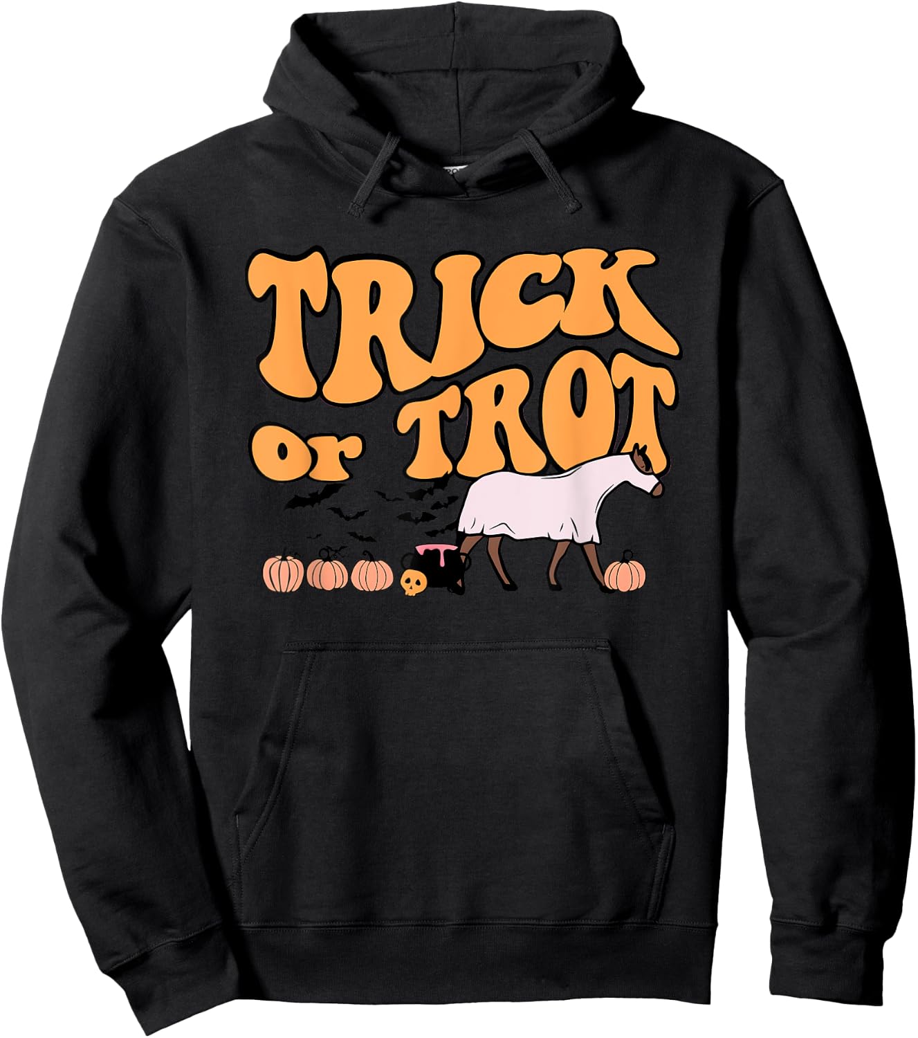 Retro Halloween Horse Spooky Horse Lover Trick Or Trot Hoodie - Hoodie | Black