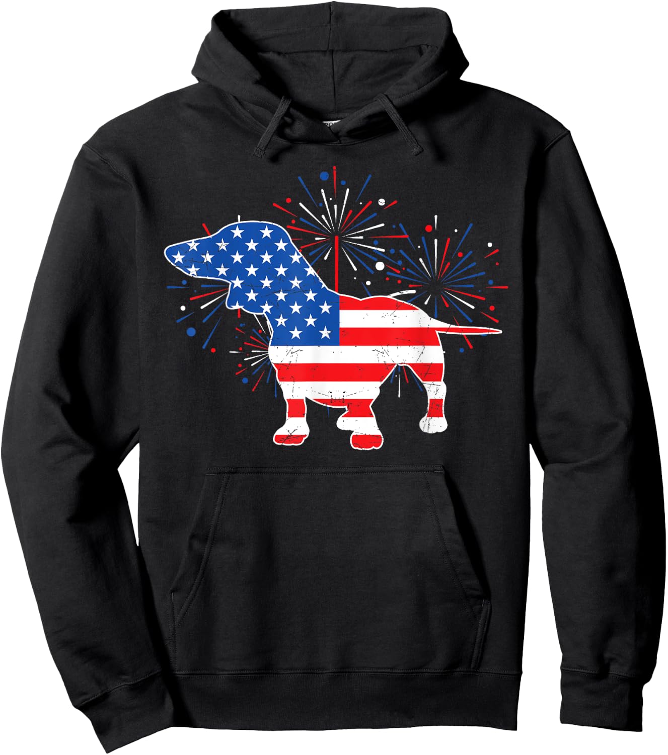 Patriotic American Flag Doxie Lover 4th of July Dachshund Hoodie - Hoodie | Black