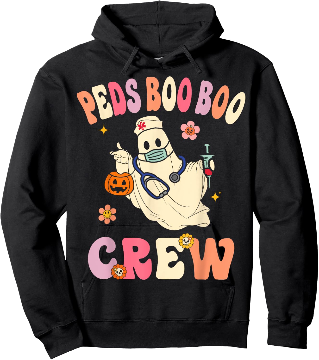 Peds Nurse Boo Crew Retro Halloween Pediatric Nurse Hoodie - Hoodie | Black