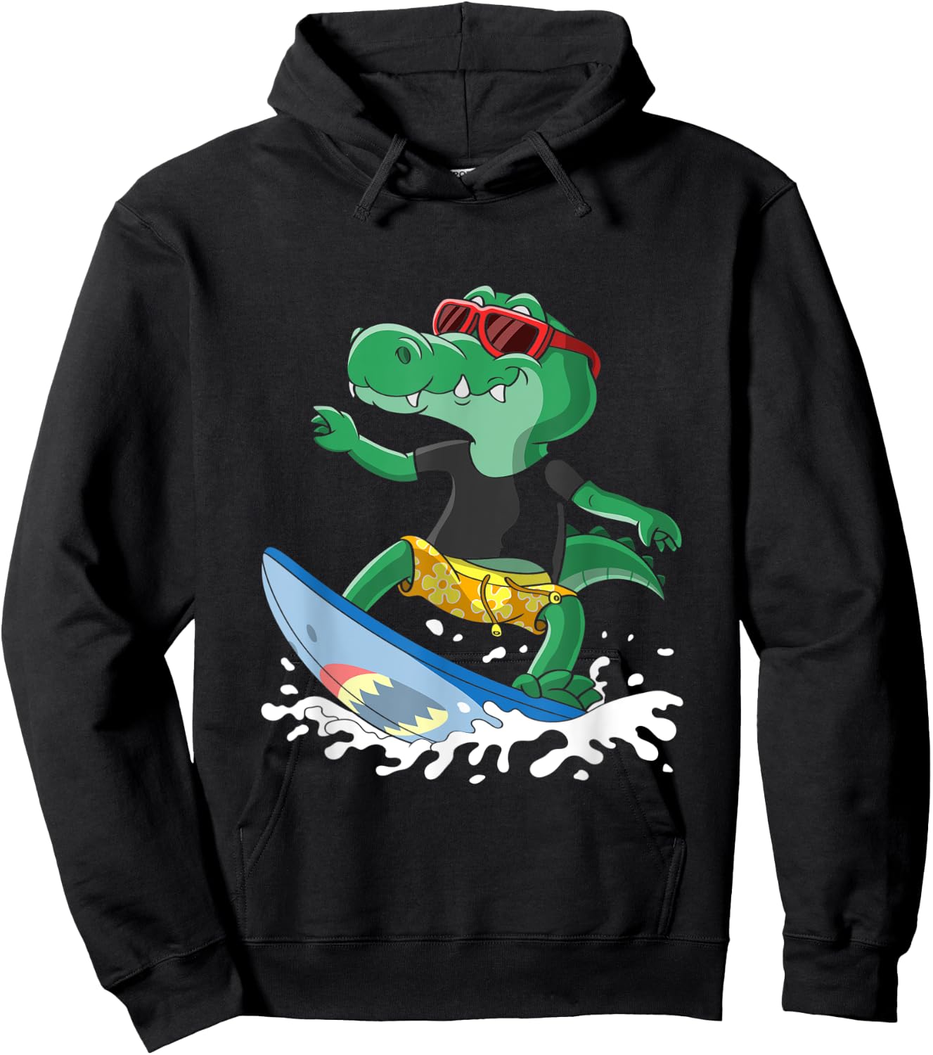 Crocodile with a Surfboard, Surfers Surf Hawaii California Hoodie - Hoodie | Black
