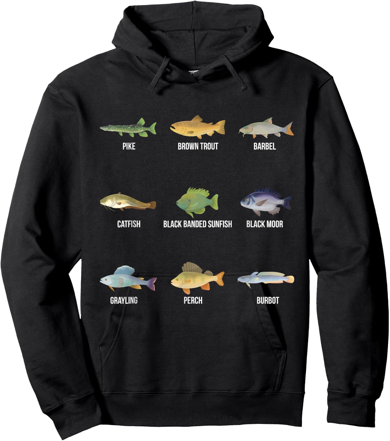 Types of Freshwater Fish Species Funny Fishing Gifts Hoodie - Hoodie | Black