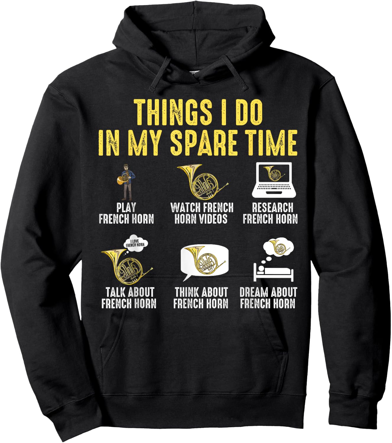 Things I Do In My Spare Time Musician French Horn Player Hoodie - Hoodie | Black