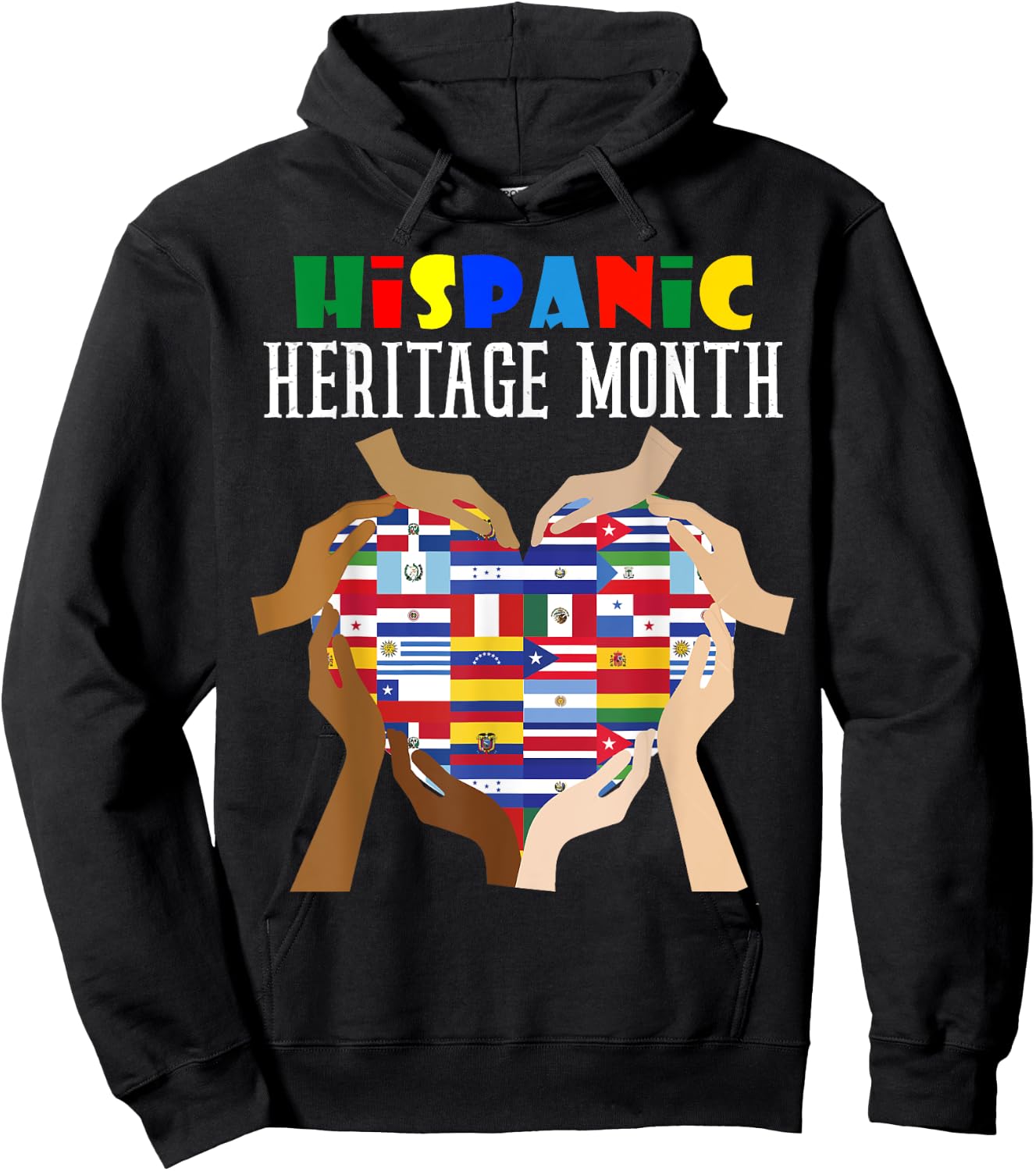 Hispanic Heritage Month All Countries Flag Heart Hands Women Hoodie - Hoodie | Black
