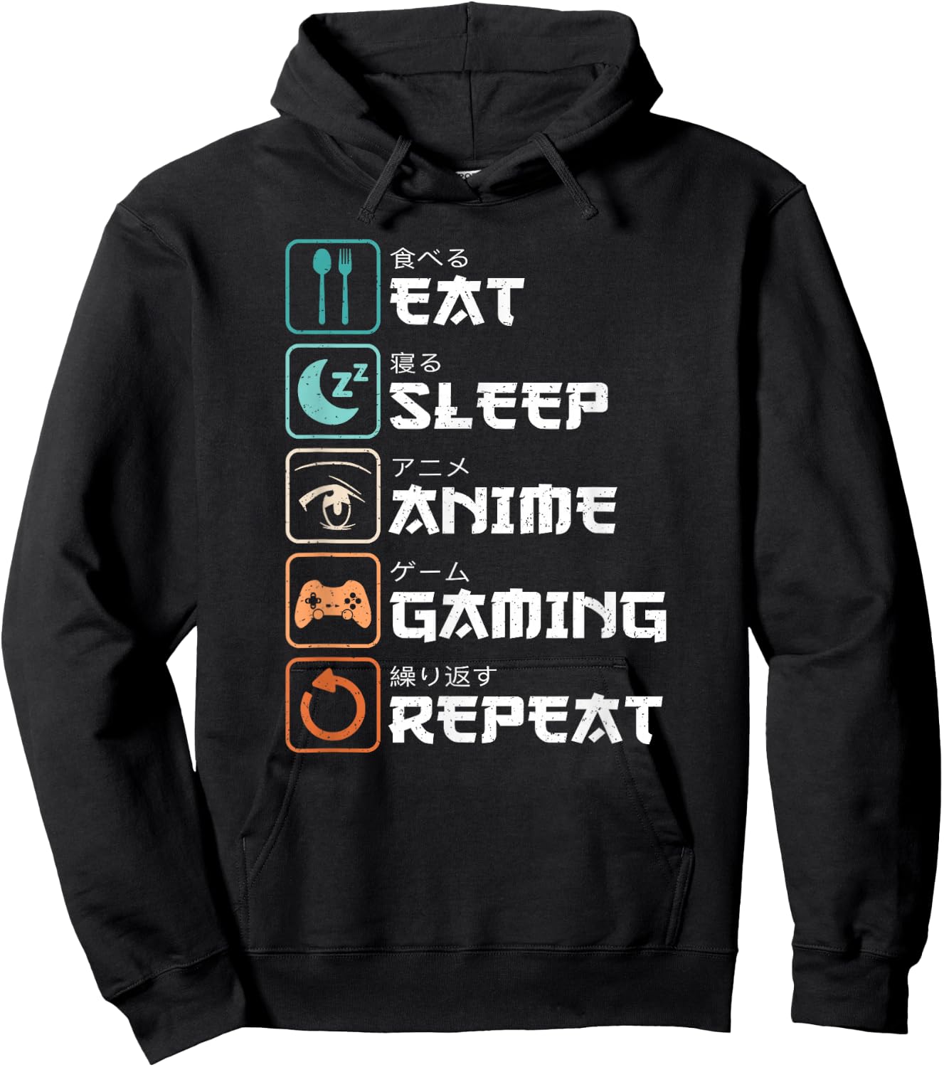 Eat Sleep Anime Gaming Repeat Manga Funny Gamer Men Boys Hoodie - Hoodie | Black