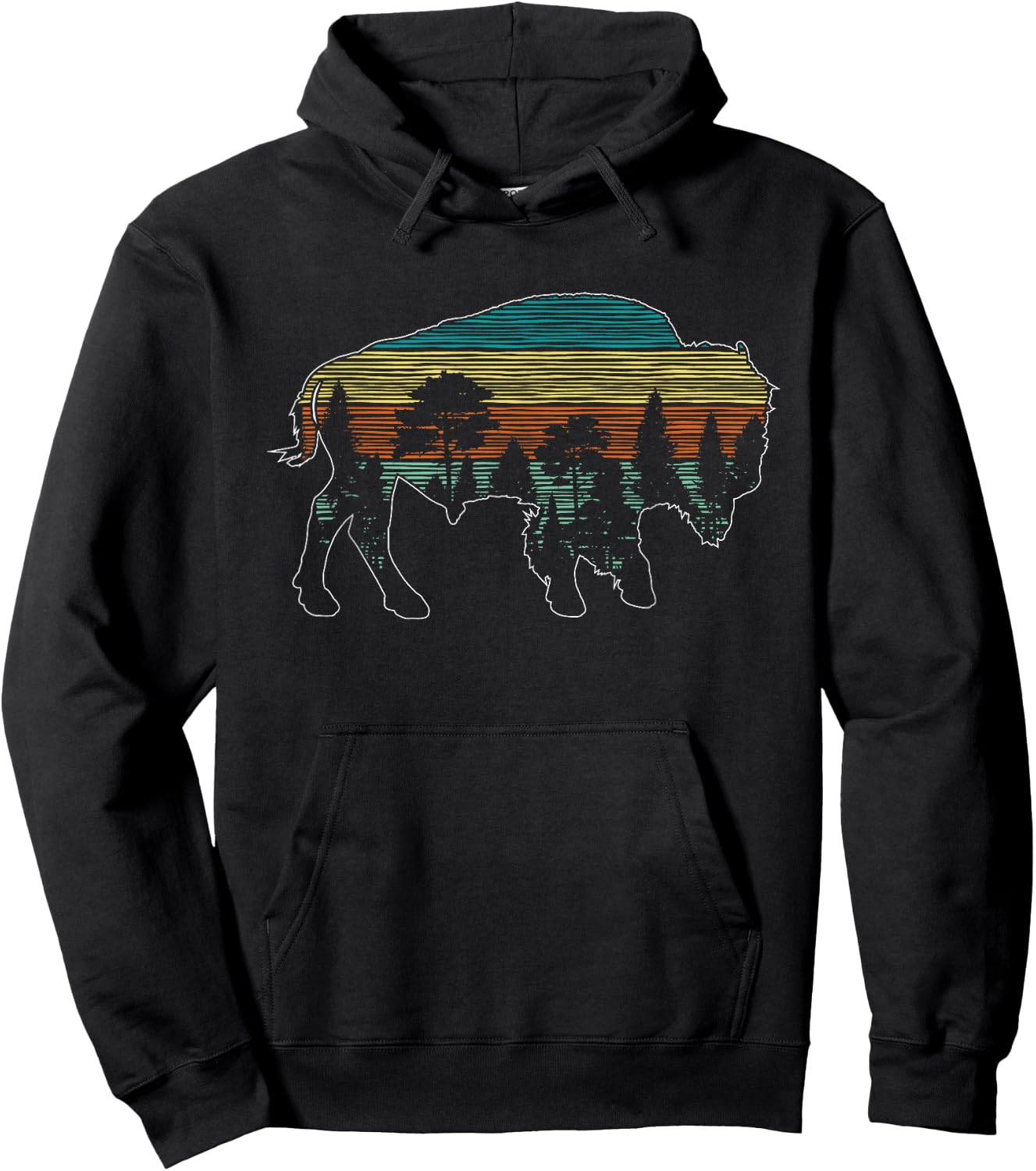 Vintage American Bison Buffalo Lover Wildlife Outdoor Trees Hoodie - Hoodie | Black