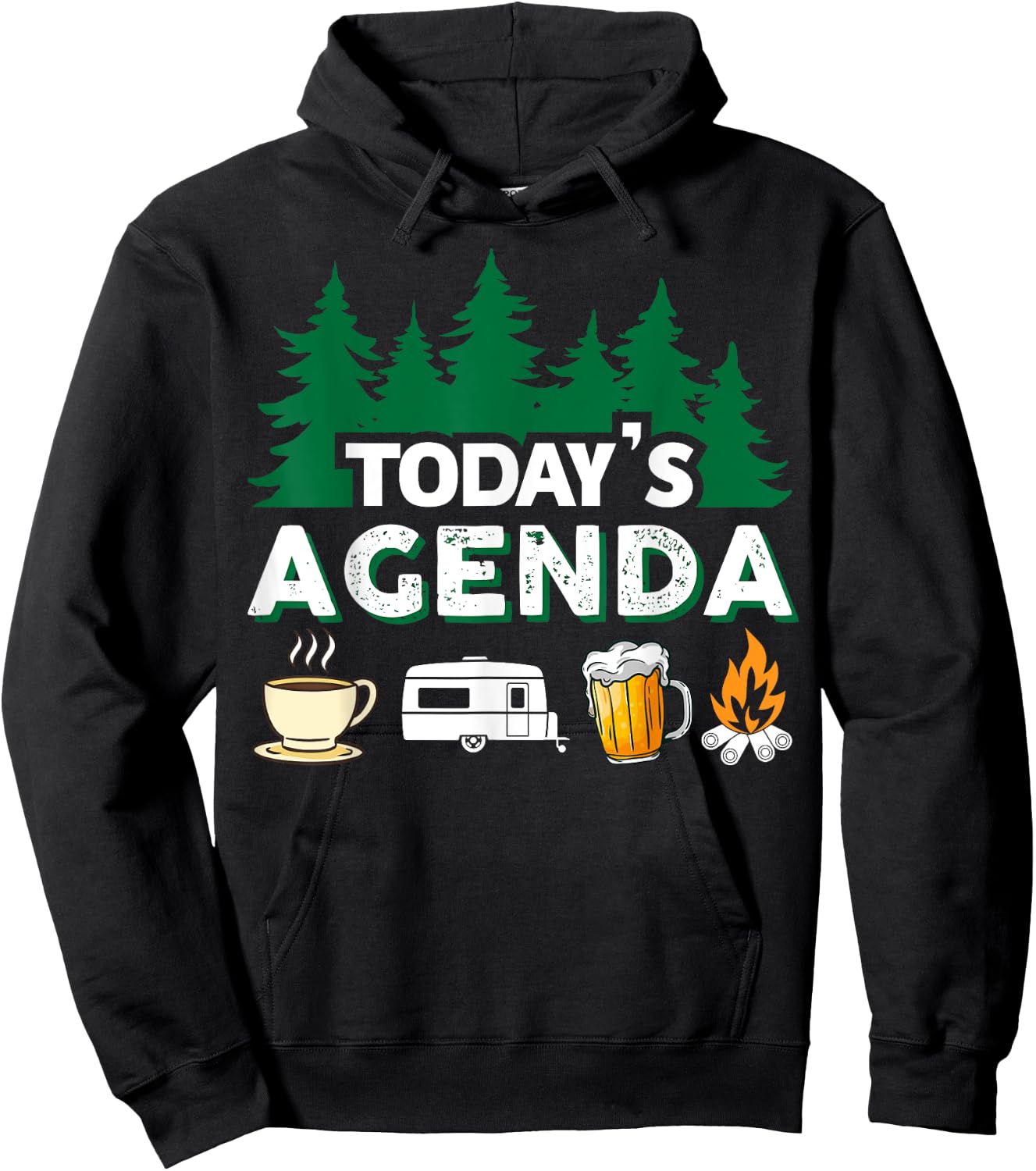 Today's Agenda | Coffee Camping Beer Campfire | Camper Hoodie - Hoodie | Black