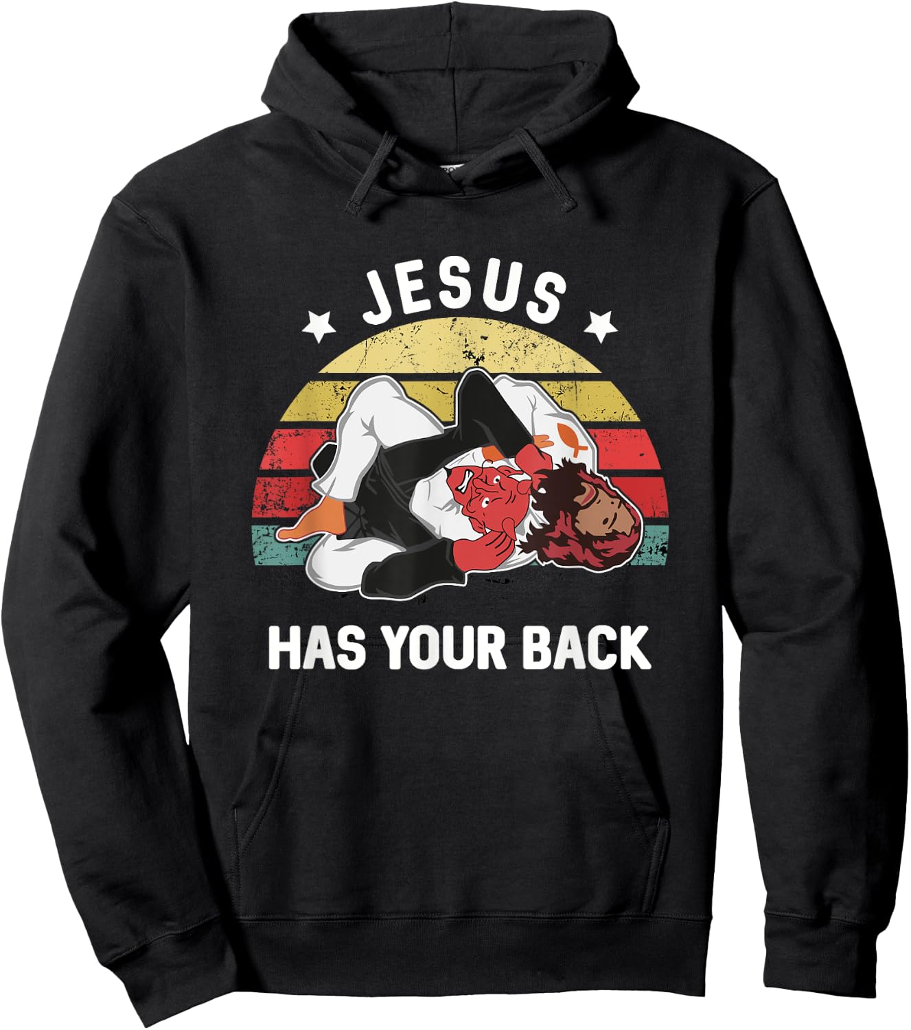 Jesus Has Your Back Jiu Jitsu Retro Christian Hoodie - Hoodie | Black