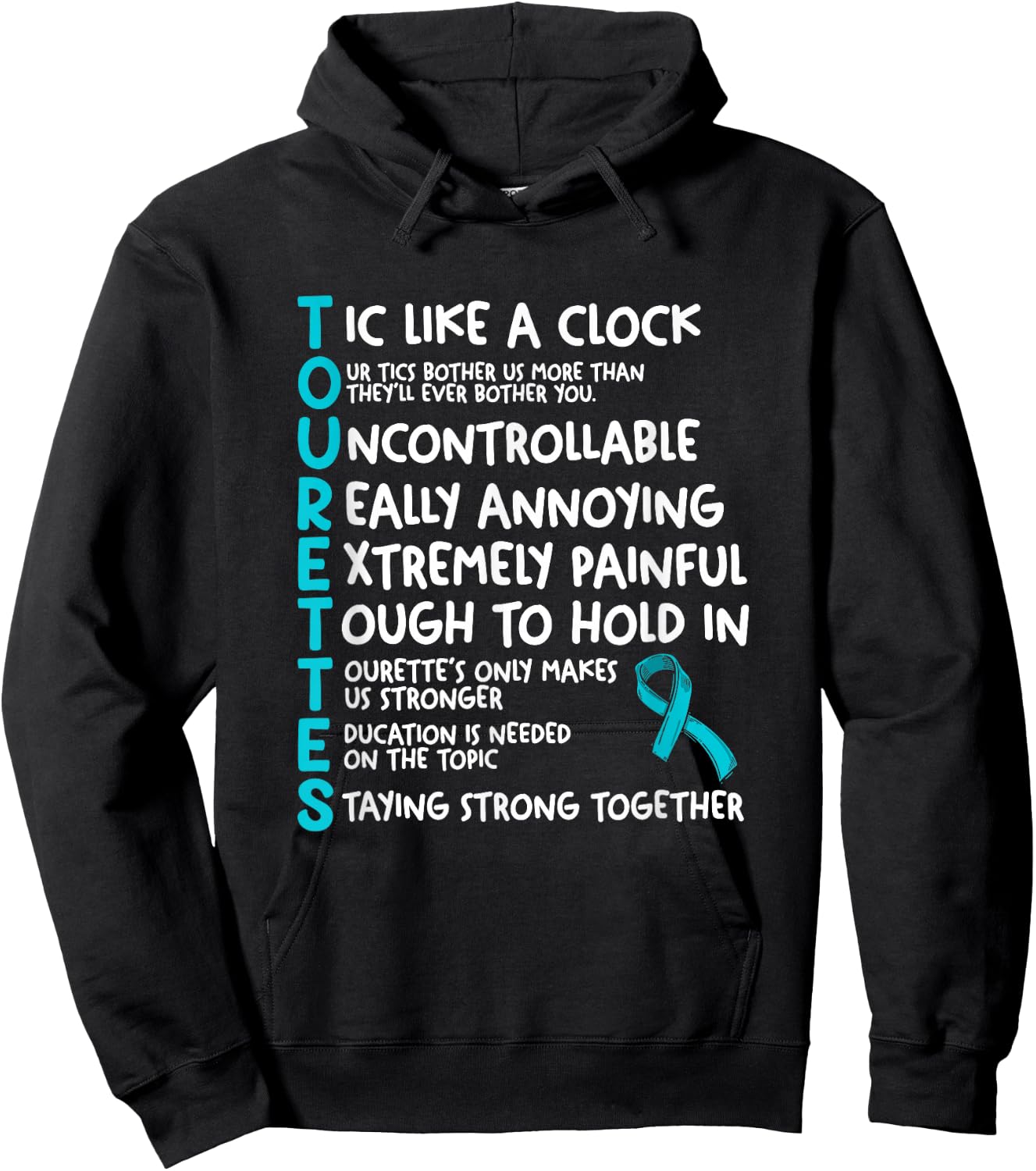 Tourettes Meaning Teal Ribbon Tourette Syndrome Awareness Hoodie - Hoodie | Black