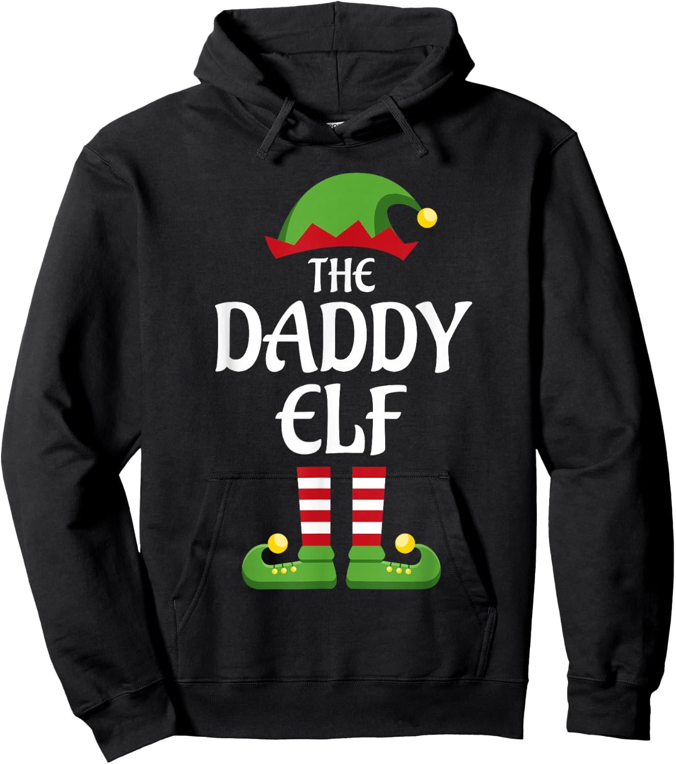 Daddy Elf Family Matching Group Christmas Dad Hoodie - Hoodie | Black