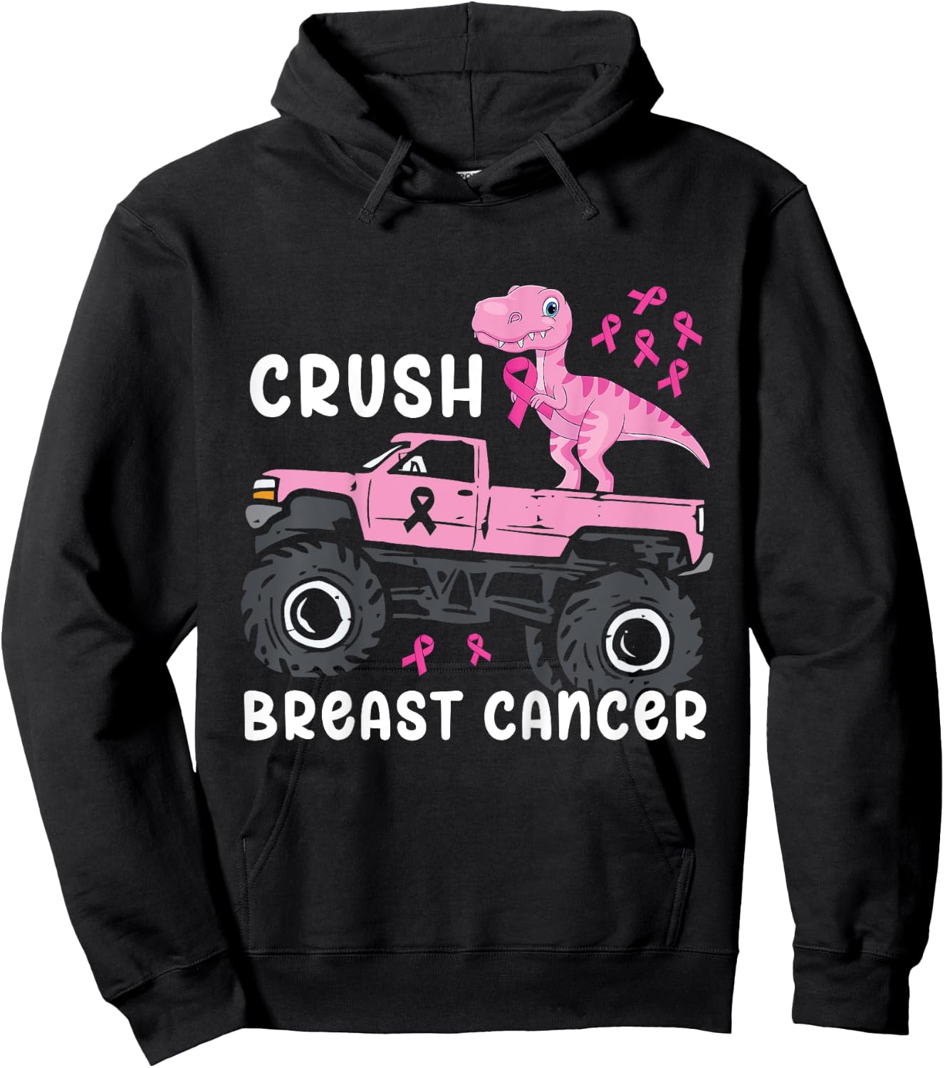 Kids Crush Breast Cancer Monster Truck Dinosaur T Rex Boys Kids Hoodie - Hoodie | Black