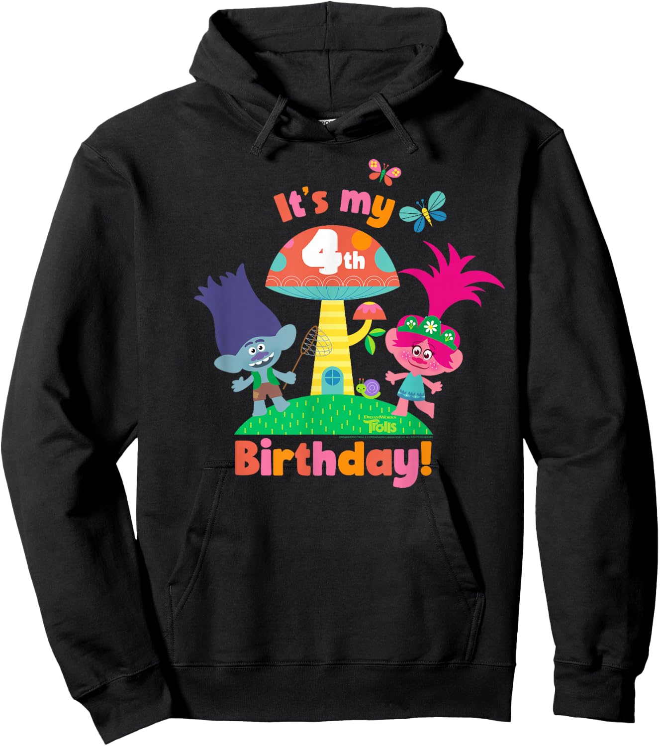 DreamWorks Trolls Poppy and Branch 4th Birthday Hoodie - Hoodie | Black
