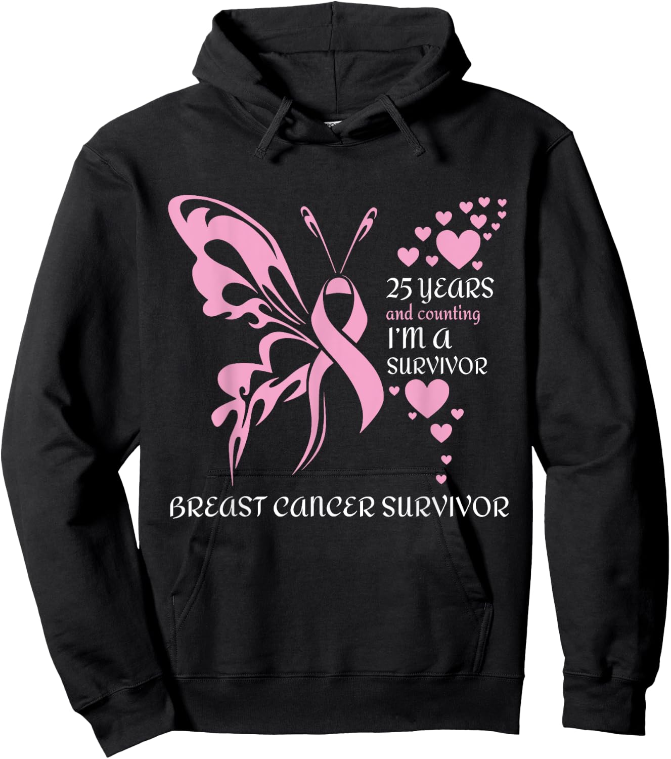Butterfly 25 Years And Counting I'm A Breast Cancer Survivor Hoodie - Hoodie | Black