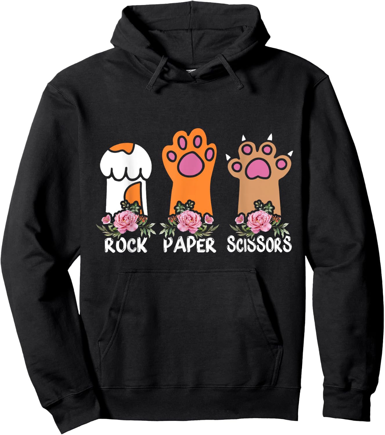 Rock Paper Scissors Hand Game Meme Animal Paw Flower Cat Men Women Kids Hoodie - Hoodie | Black